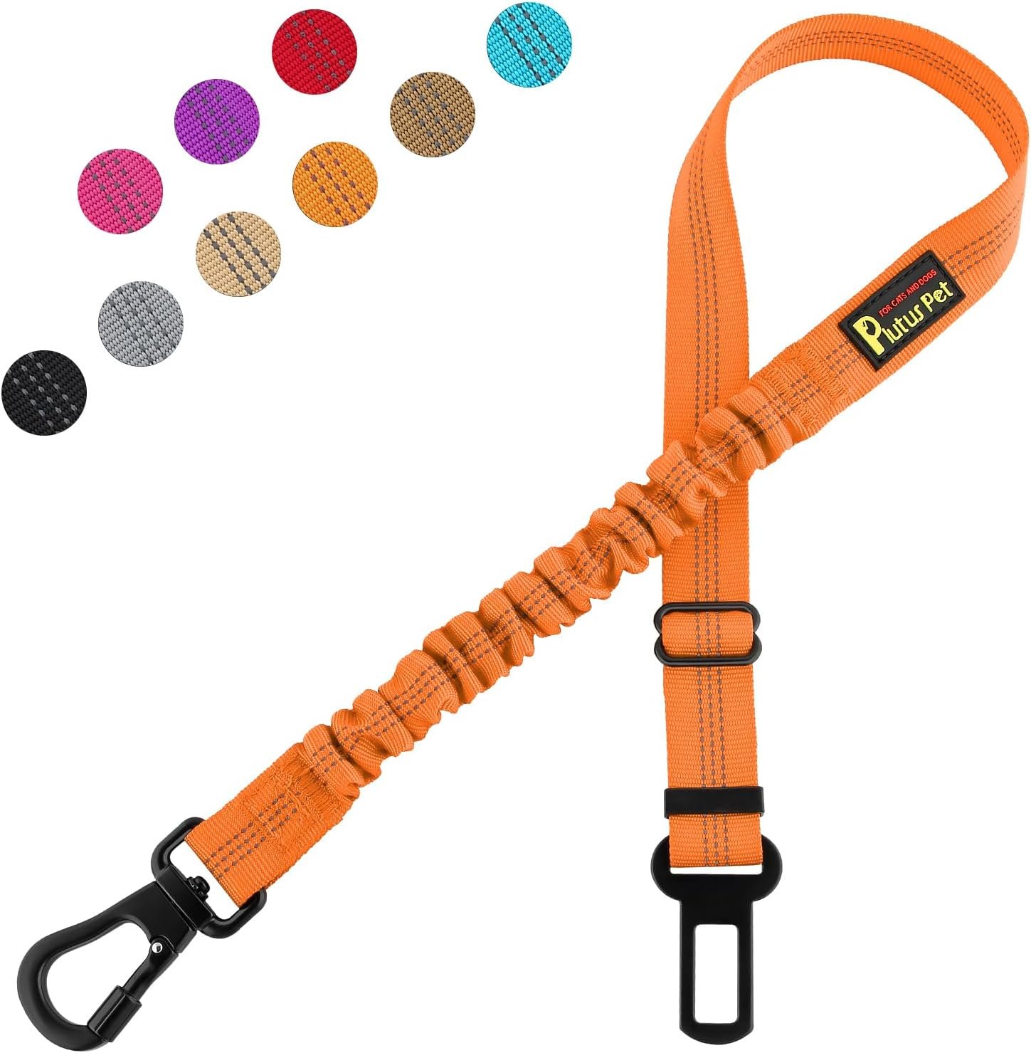 Plutus Pet Dog Seat Belt for Car, Adjustable Harness with Elastic Bungee | Reflective Safety Dog Seatbelt Leash, Restraint with Carabiner Clip, for Medium and Large Dogs, Orange