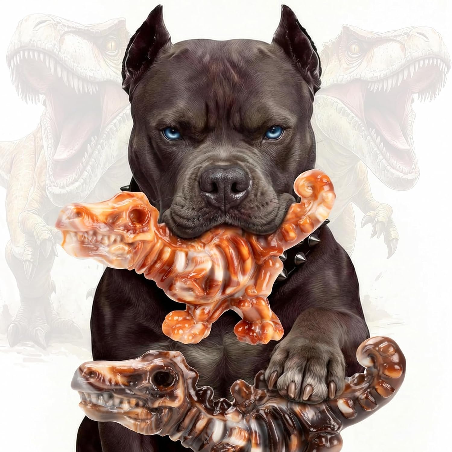 DinoBone 2-Pack Tough Dog Chew Toys for Aggressive Chewers, Bacon Flavor | Rock-Hard Nylon Bones for Large Dogs 20–90 Lb, Designed for Power Chewers and Helps Redirect Destructive Chewing, Amber Color