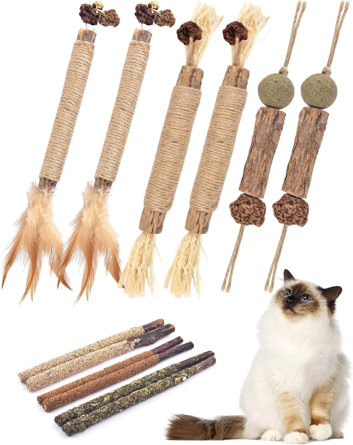 TINDTOP Catnip Chew Toys for Cats, 12 Pack Natural Silvervine Sticks | for Kittens Teeth Cleaning, Matatabi Dental Care, Increase Appetite, Calm Cat Anxiety and Stress, Cat Dental Toy