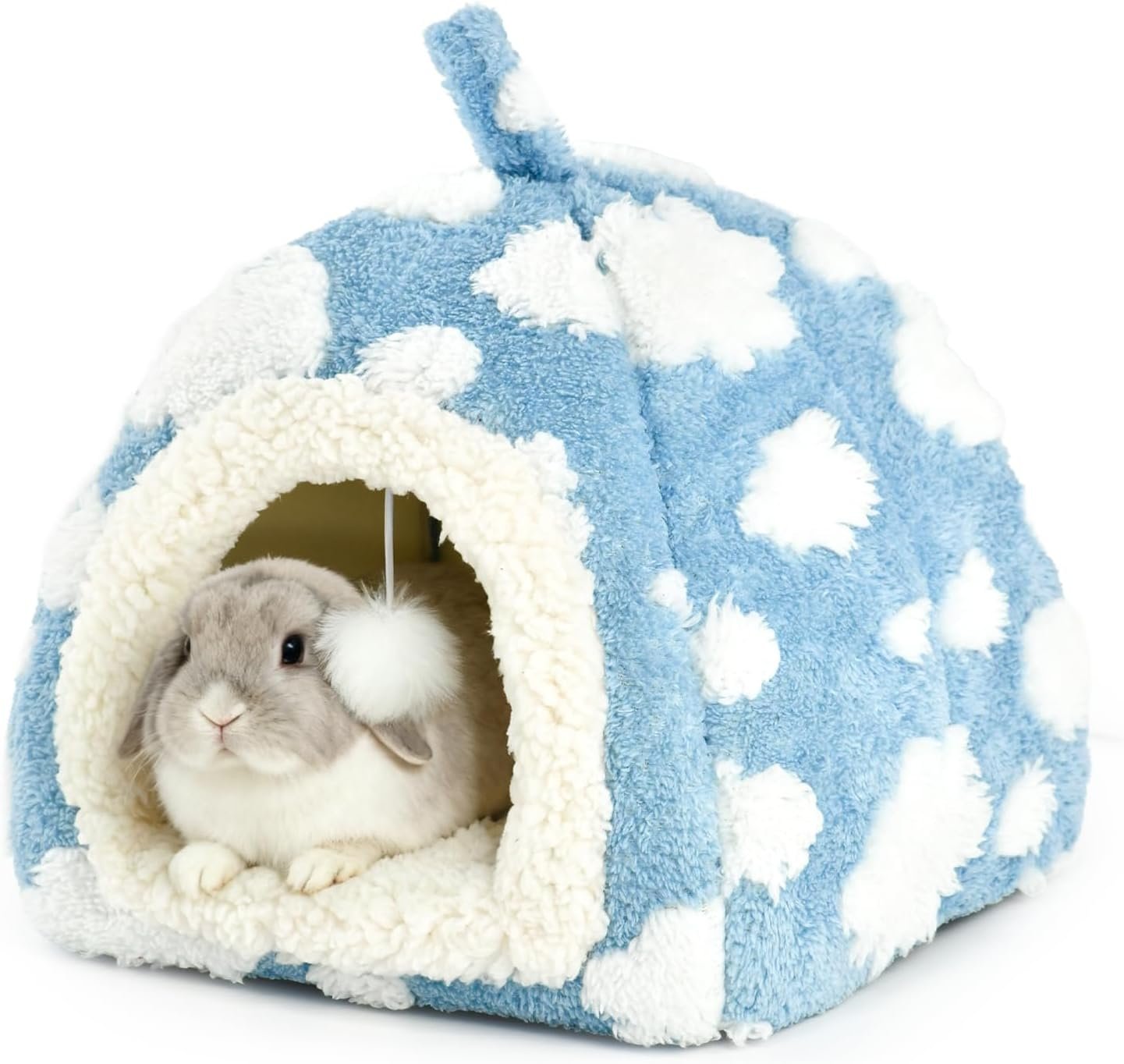 Bunny Bed Blue Sky with Cloud Pattern House for Rabbit Guinea Pig Hiding Hut Small Animals Hideaway Indoor Habitat for Bunny Guinea Pigs (Blue)