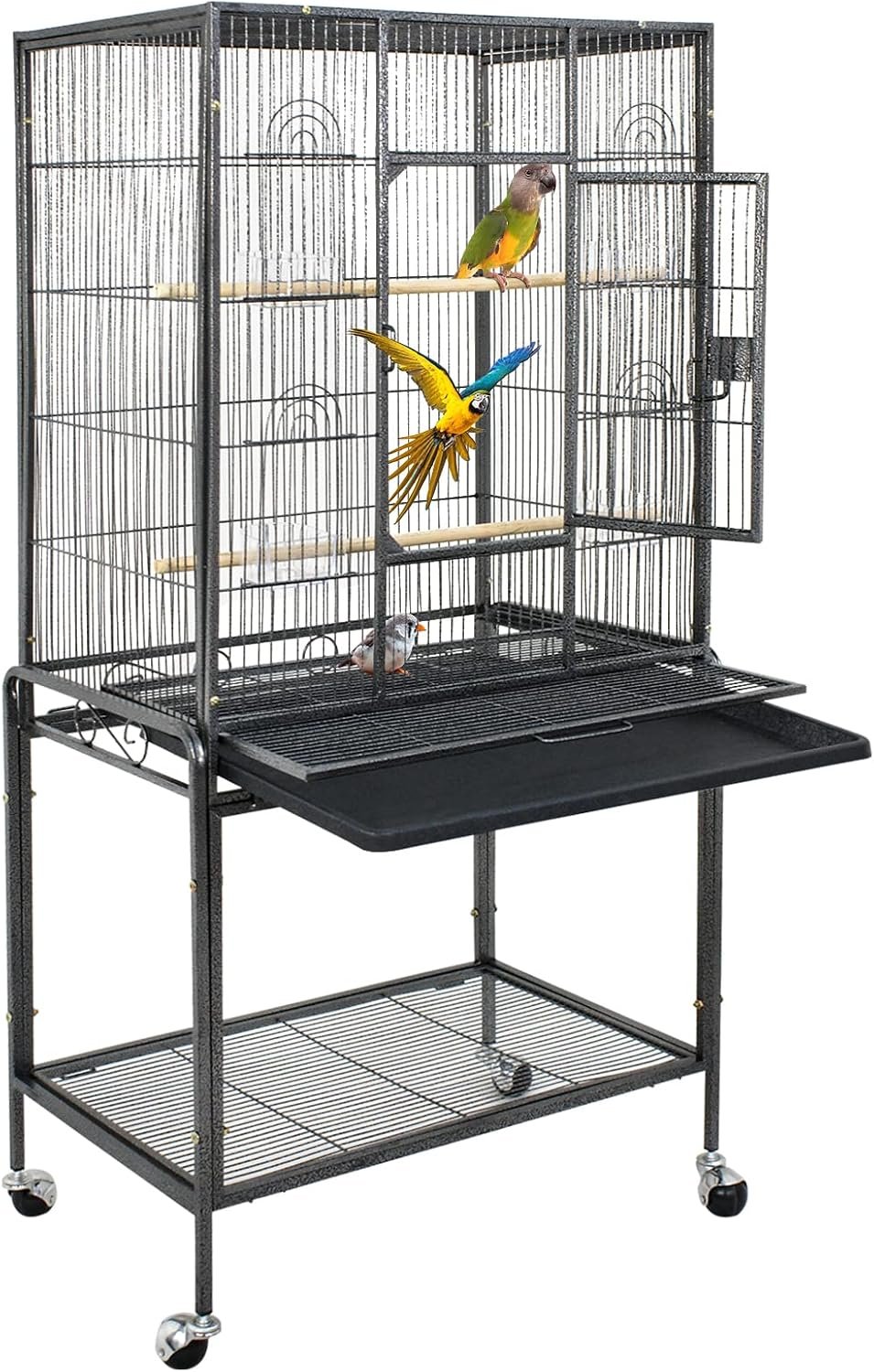 ZENY 53-Inch Parakeet Bird Cage, Wrought Iron Large Parrot Flight Birdcage | with Rolling Stand, Perches, Slide-Out Tray and Plastic Feeders, Casters,Bird Cage for Cockatiels Canary Finch