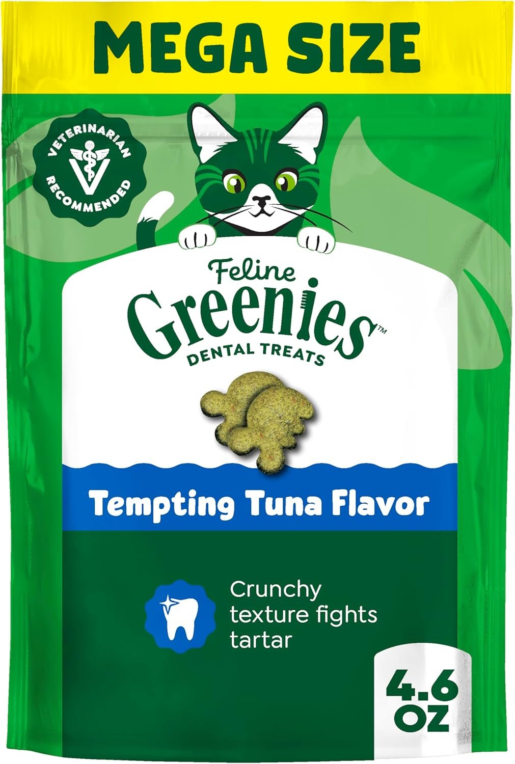Greenies Feline Natural Dental Cat Treats, Tempting Tuna Flavor, 4.6 oz | #1 veterinarian-recommended, 36% less tartar in 28 days, cleans to gumline, crunchy texture, natural ingredients
