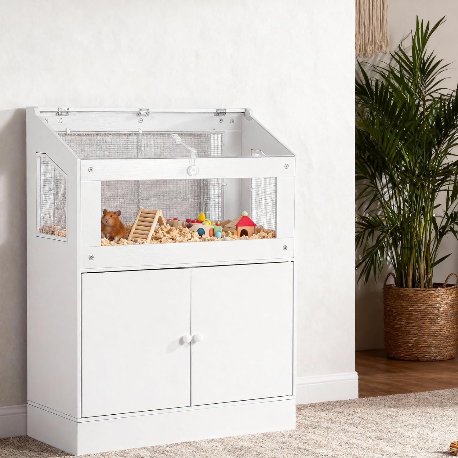 GarveeLife Hamster Cage with Storage Cabinet, Guinea Pig Cage for Small Animals,Large Hamster Cage with Easy View Acrylic Panels,for Rat, Guinea Pig, Hedgehog, Gerbil | Guinea Pig Cage for Small Animals,Large Hamster Cage for Rat, Guinea Pig, Hedgehog, Gerbil