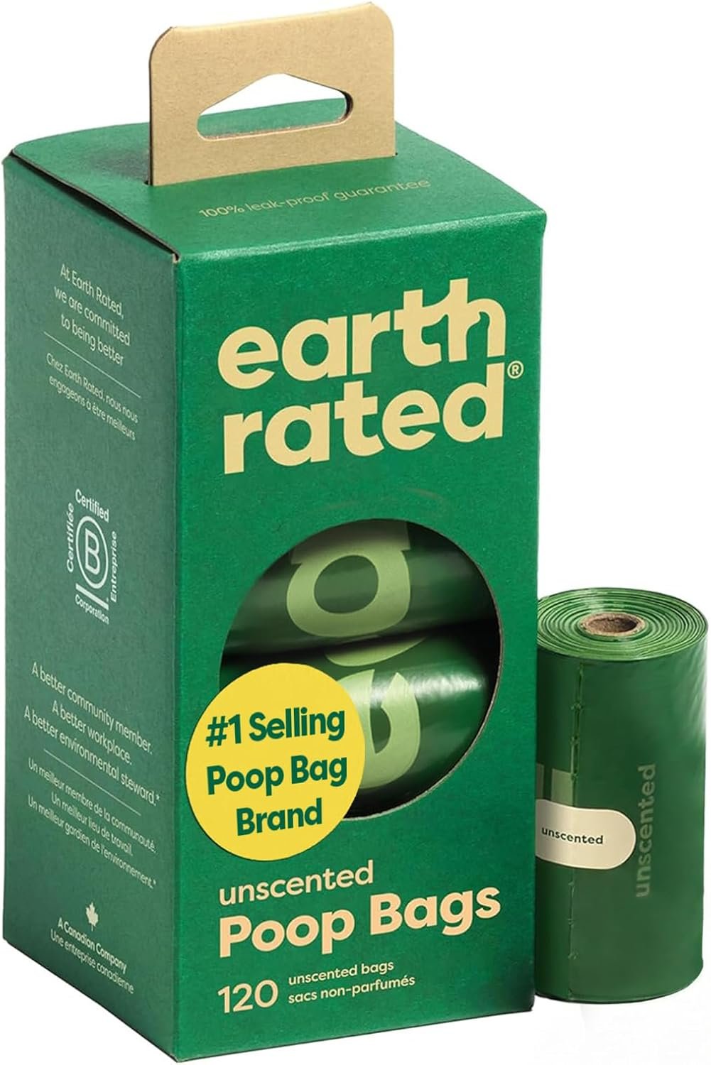 Earth Rated Dog Poop Bags on Refill Rolls, 120 Bags, Unscented | Guaranteed Leak Proof and Extra Thick Waste Bag Refill Rolls