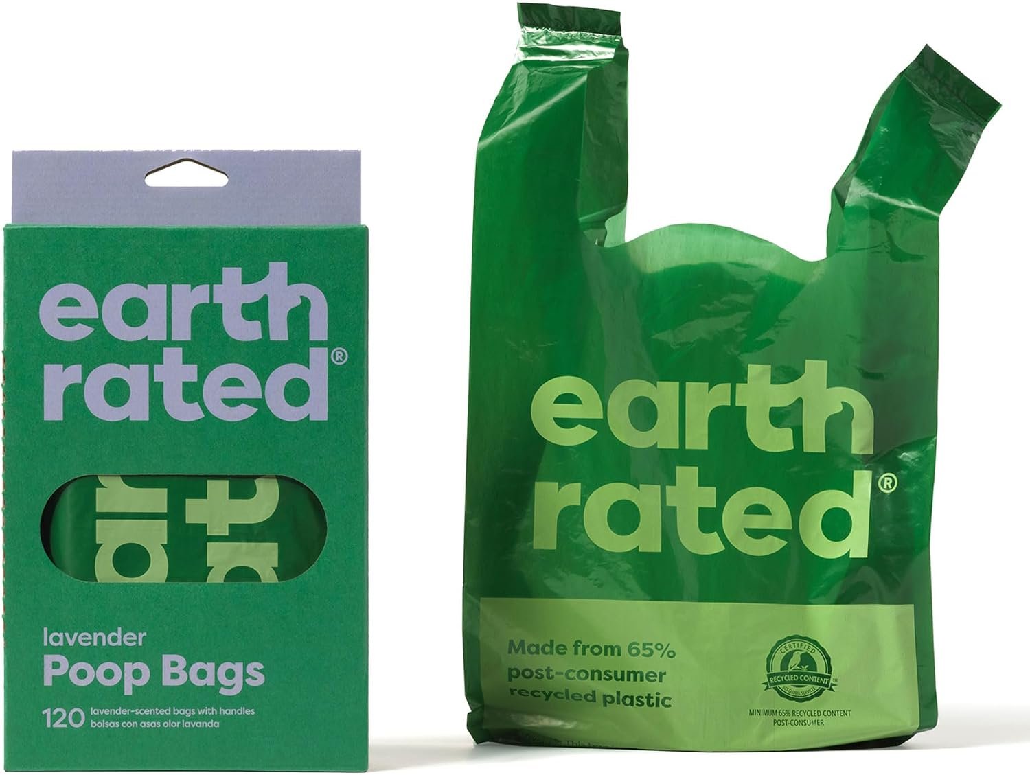 Earth Rated Dog Poop Bags for Dogs, 120 Easy Tie Handle Bags, Lavender | Extra wide, Leakproof Easy Tie Poop Bags with Handles