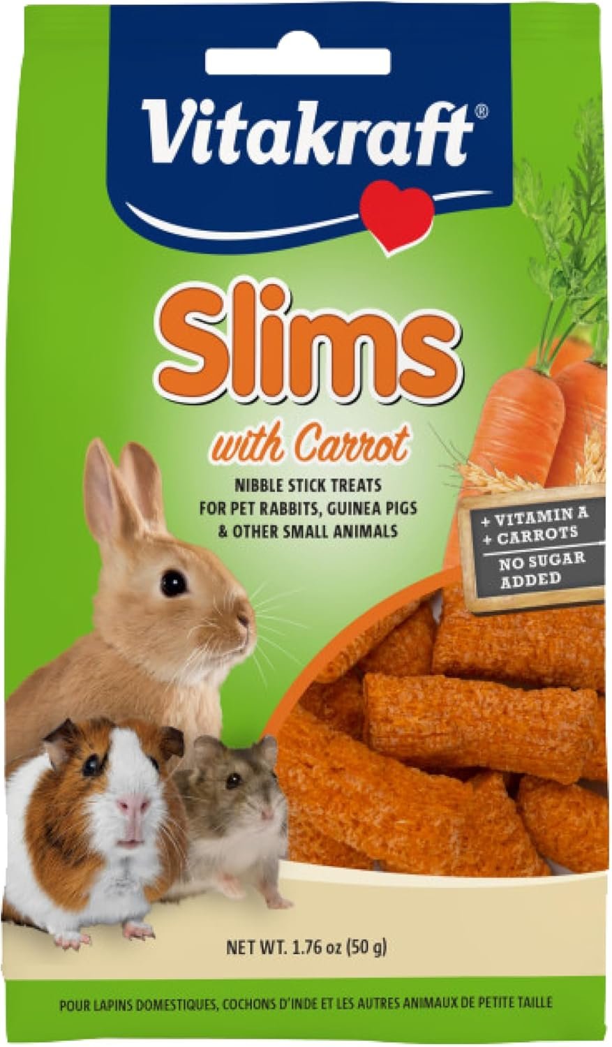 Vitakraft Slims with Carrot Small Animal Treats 1.76 oz Crunchy Baked Snacks for Rabbits Guinea Pigs Hamsters Gerbils Nutritious Light Texture with Carrot Flavor Wholesome Nourishment