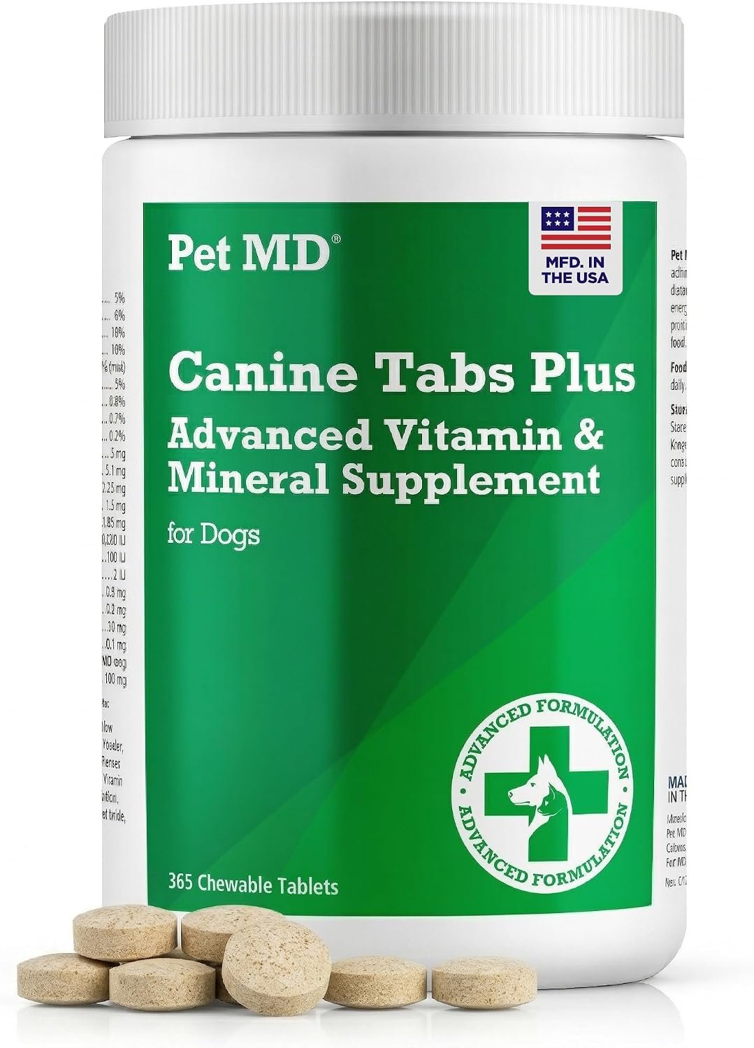 Pet MD Canine Tabs Plus Advanced Multivitamin for Dogs – 365 Chew Tablets | Natural Daily Vitamins for Dogs and Mineral Nutritional Supplement – Liver Flavored Supplement