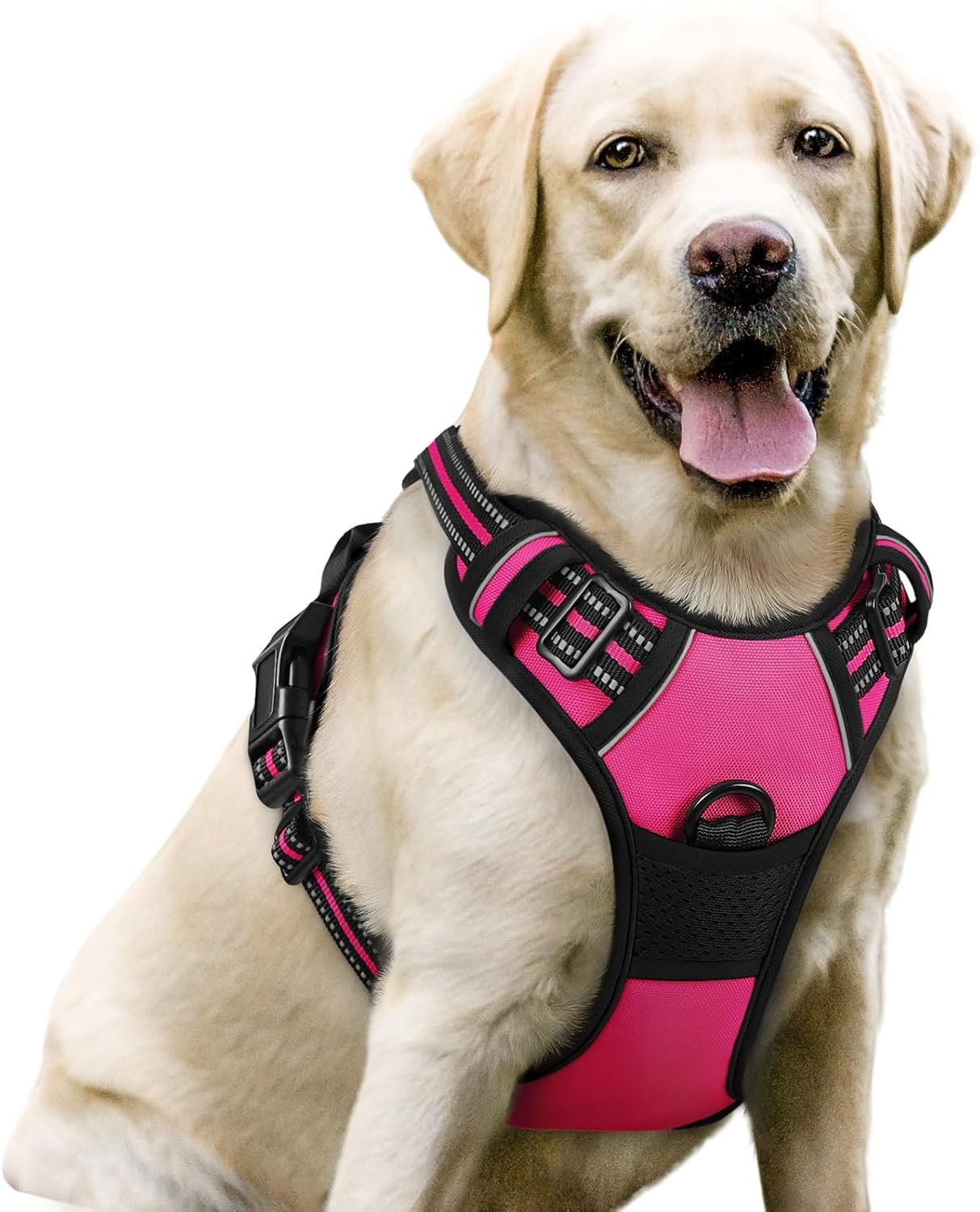 rabbitgoo Dog Harness, No Pull for Large Dogs with 2 Leash Clips, Pet Vest | No Choke with Handle, Adjustable Soft Padded, Reflective, Easy Control for Walking, Hot Pink, Large