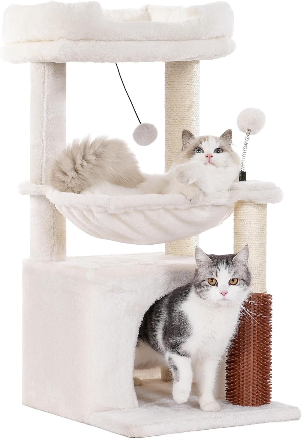 Cat Tree 32 Inches Small Cat Tree for Large Cats Adult Cat Tower with Scratching Post,15.7”Large Hammock and Self Groomer, and Removable Top Perch and Wide Condo for Indoor Cats-Beige | Compact Cat Tree with Hammock 16” Dia, Removable Bed, Scratching Post & Self Groomer Small Cat Tree for Indoor & Adult Cats