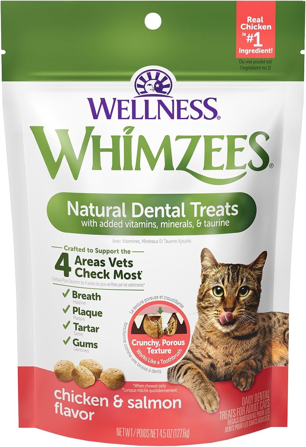 Wellness WHIMZEES Cat Dental Treats, Freshens Breath, Chicken and Salmon Flavor, 4.5 oz Bag
