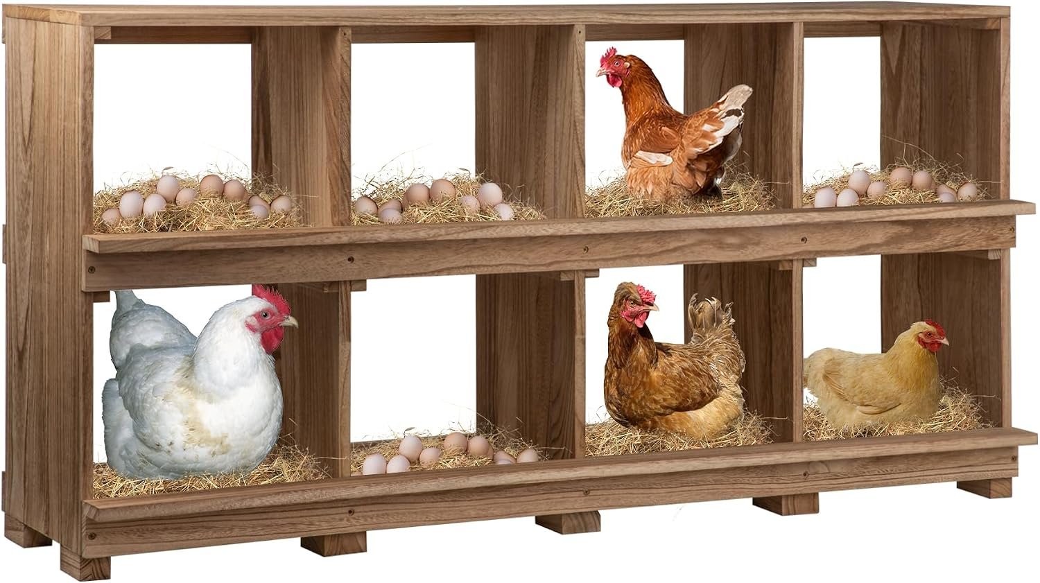 Neoaider Nesting Boxes for Chickens 8 Compartment | Wall-Mounted Wooden Chicken Nesting Box, Ensuring Comfortable Egg Laying, Perfect for Backyard and Poultry Farms