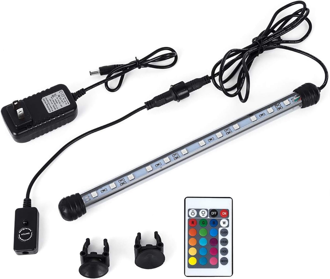 MQ 16 in Submersible LED Aquarium Light, 2.5W Color Changing Fish Tank Light with Remote Control, IP68 Crystal Glass 18 LEDs Lights Bar, for Fish Tank 20-25 inch