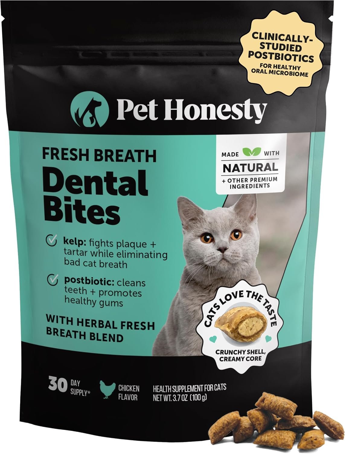 Fresh Breath Dental Bites for Cats – Crunchy & Creamy Cat Dental Treats for Fresh Breath, Tartar & Plaque Control – Dual-Texture Cat Oral Care Bites for Bright Teeth & Healthy Gums – 30 Day Supply