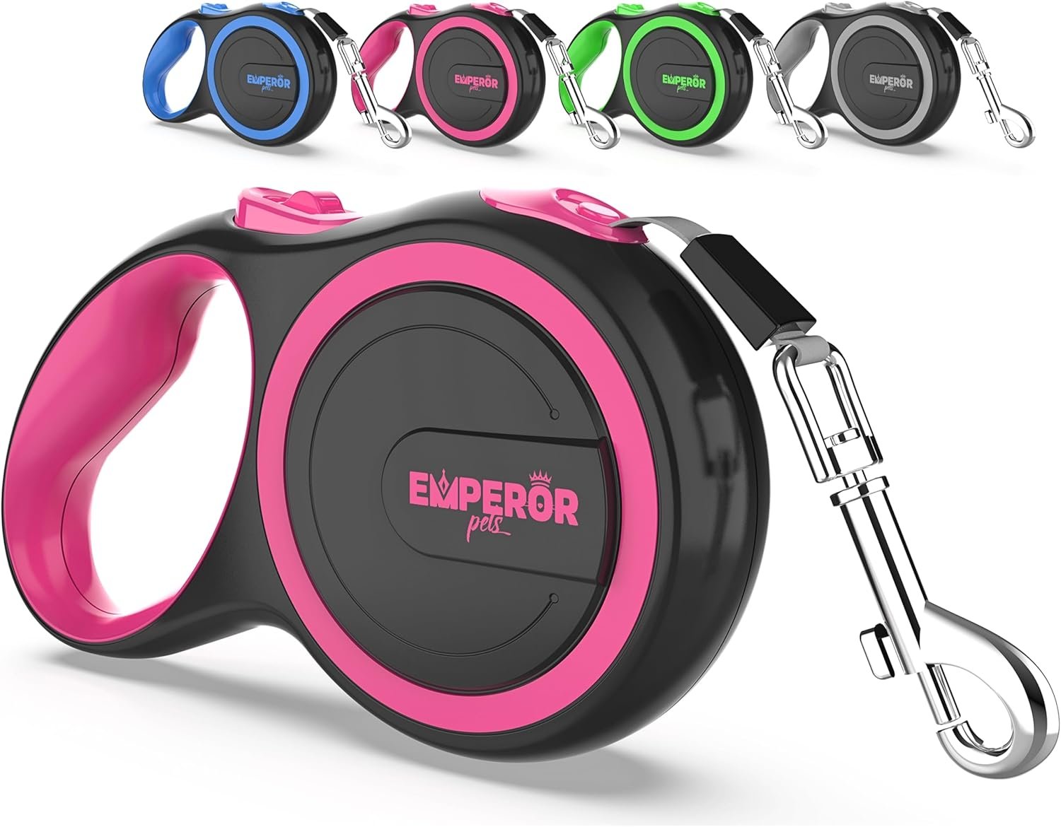Emperor Pets Pink Heavy Duty Retractable Dog Leash 26 ft – Tangle-Free Nylon Tape, Anti-Slip Grip, Reflective – Retractable Leash for Medium Large Dogs up to 110 lbs -Classic-PK26