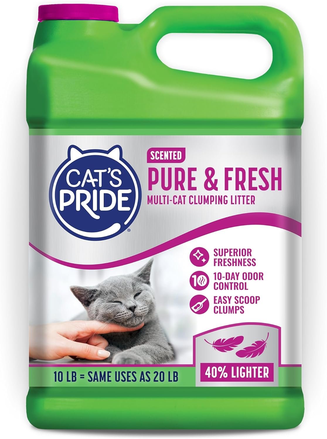 Cat’s Pride Premium Lightweight Clumping Litter: Pure & Fresh – Up to 10 Days of Powerful Odor Control – Multi-Cat, Scented, 10 Pounds