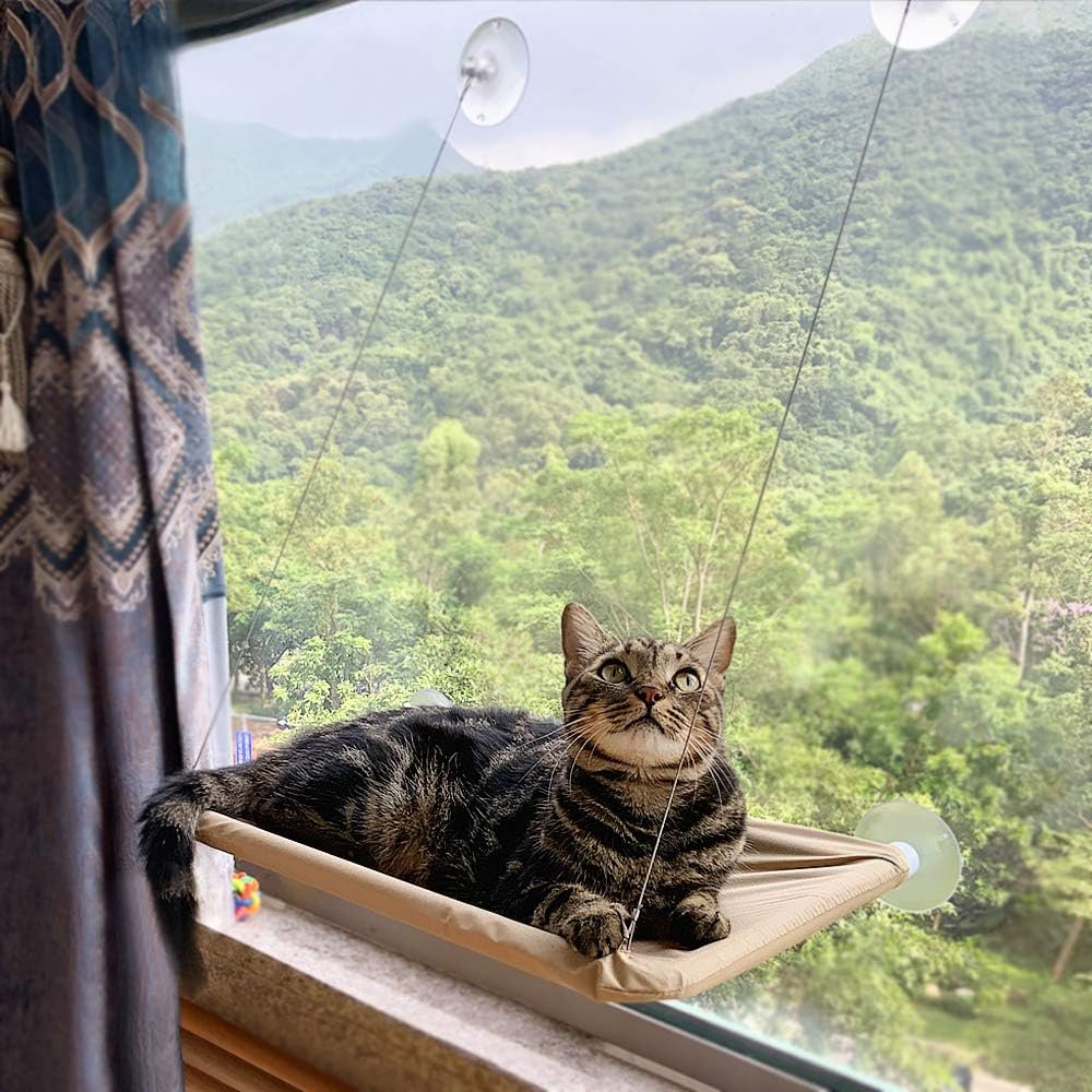 Cat Window Perch,Cat Hammock Window Seat Bed Space Saving Design 360° Sunbath Holds Up to 50lbs for Any Cats Size
