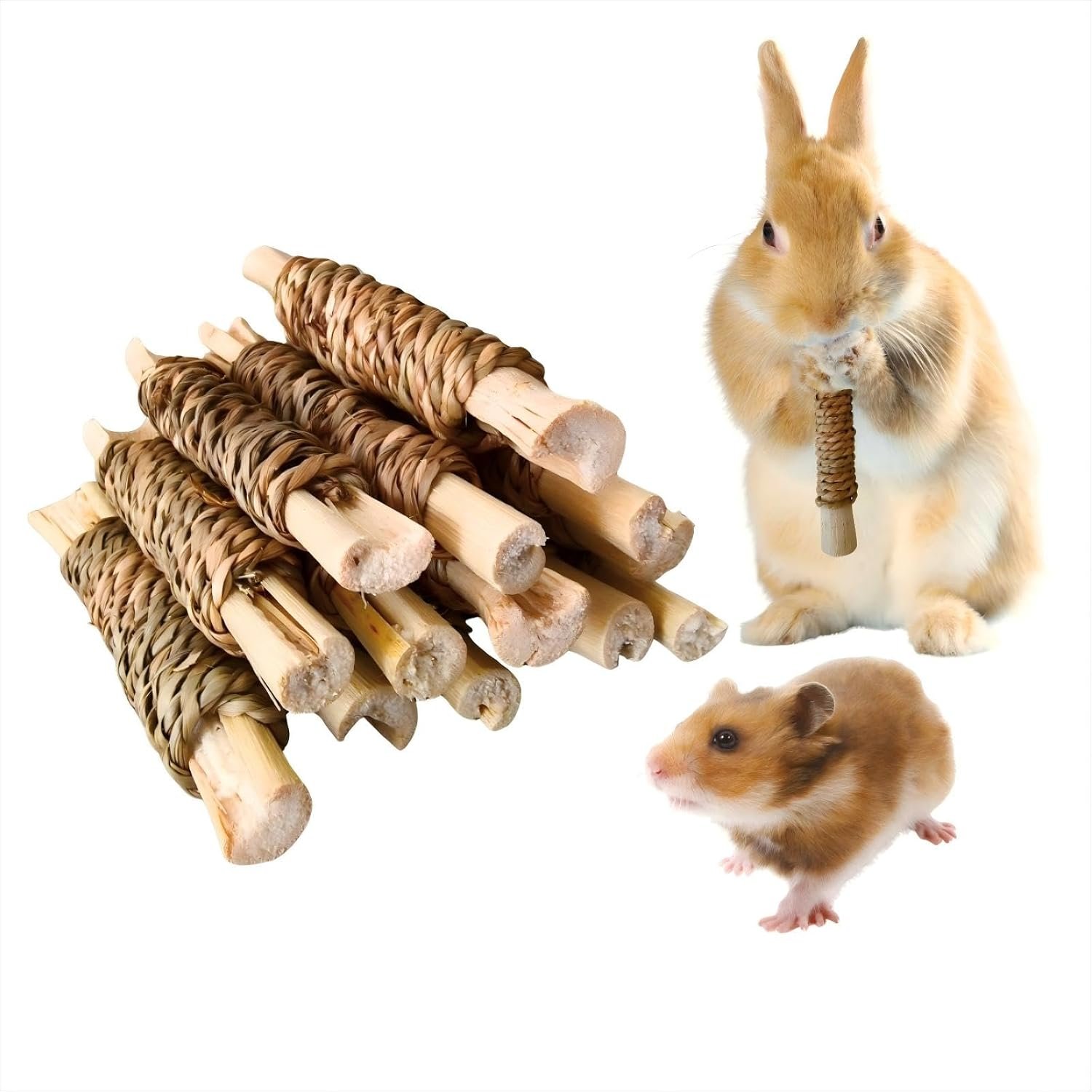 15pcs Rabbits Chew Toy,Sweet Bamboo Chew Stick for Small Animals | Natural Seagrass Sweet Bamboo Chew Stick For Guinea Pigs Chinchillas Hamsters Rats, Bunny Cage Enrichment