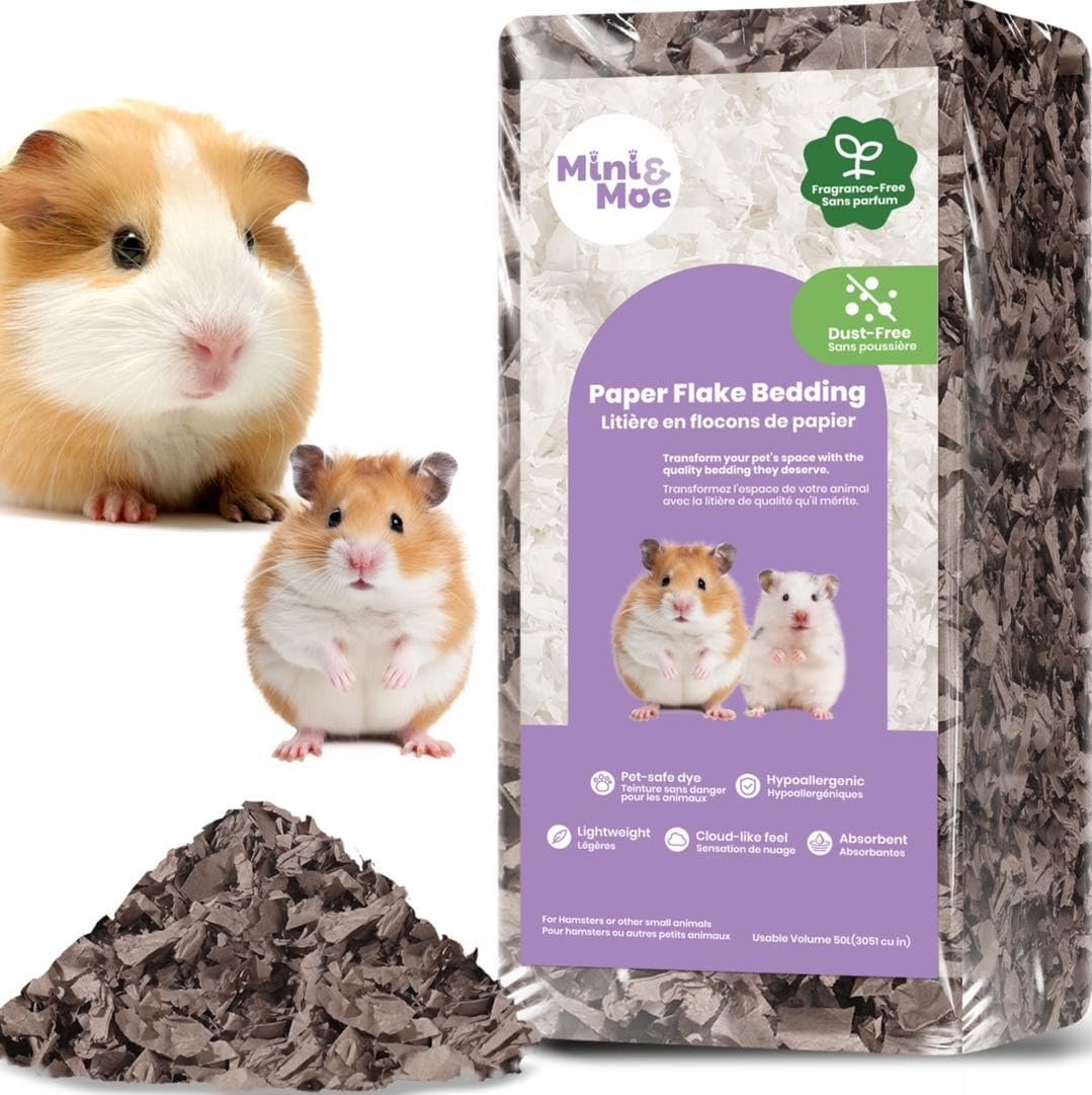 mini&moe Hamster Bedding 25 Liters: Dust-Free and Odor Control Moisture Absorbent Natural Paper Small Pet Bedding – for Guinea Pigs, Hamsters, Rabbits, and Small Animal