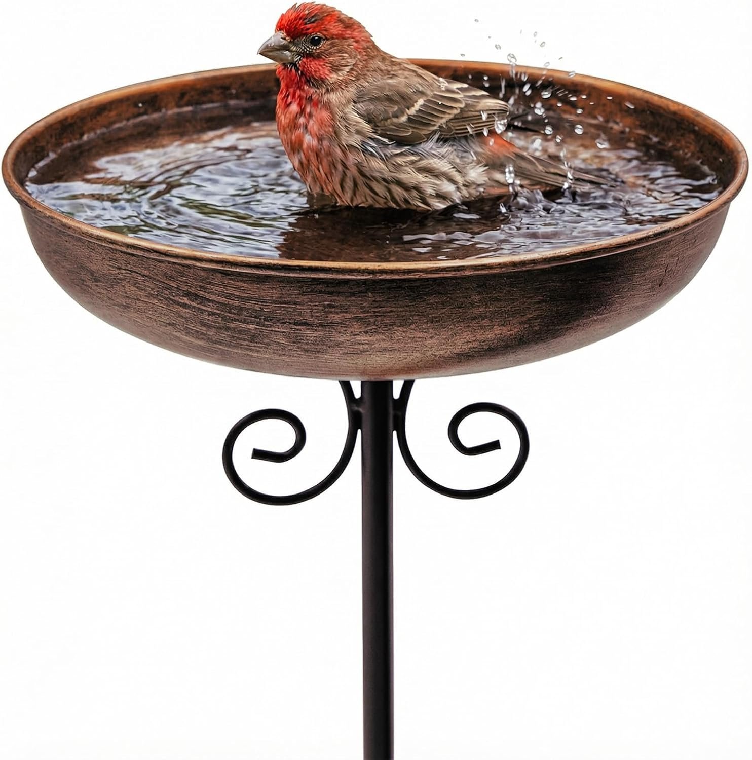 10″ Metal Bird Bath for Outdoors with Stake, Small Garden Water Bowl | Small Space Design, 10″ Shallow Bowl, Rust Resistant Metal, Easy Cleaning, Stable Stake, Garden Lawn Patio Decor