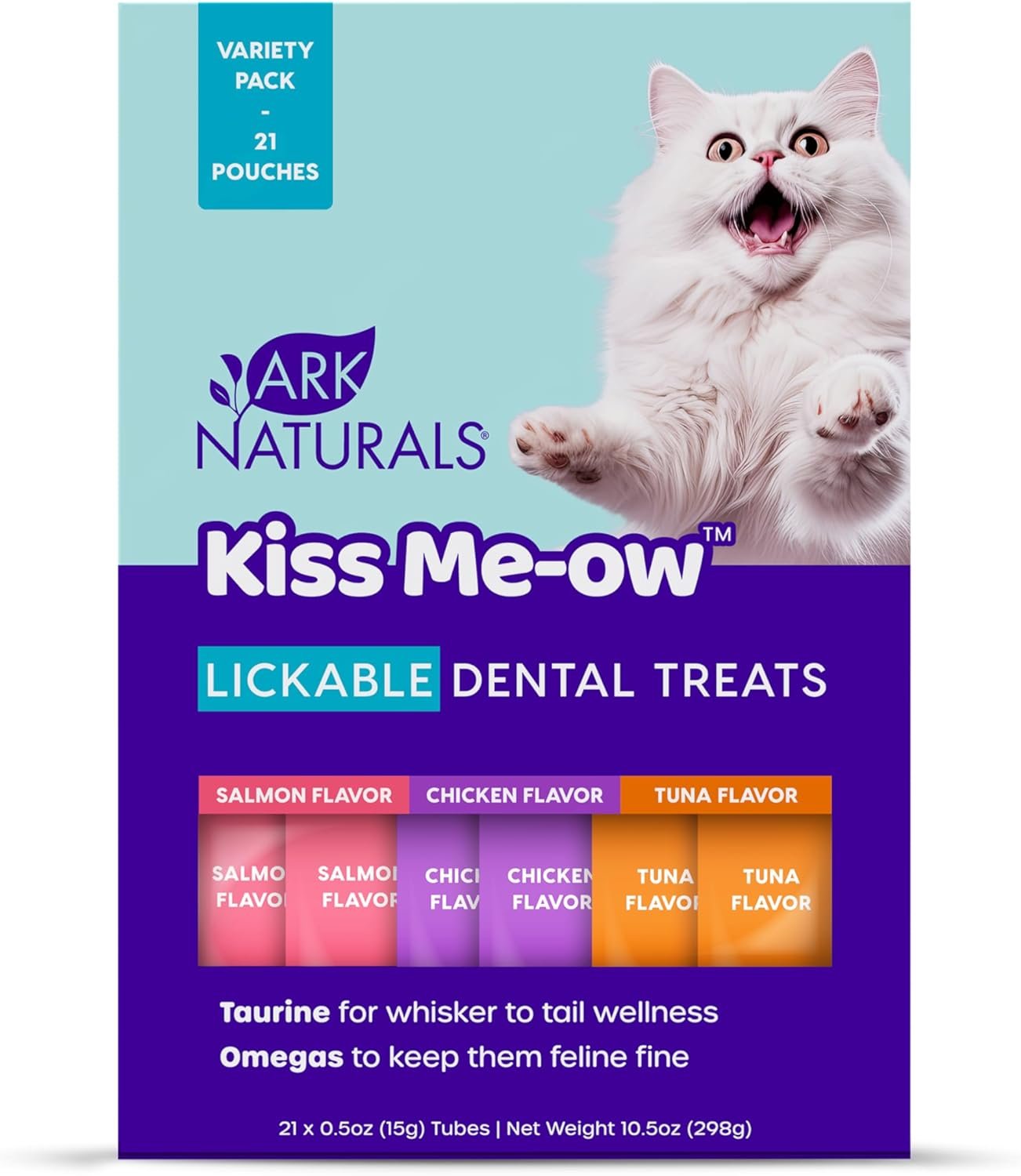 ARK NATURALS Kiss Me-Ow Lickable Cat Treats Flavor Variety Pack (21 ct) | Chicken, Tuna & Salmon Flavors – Promotes Hydration, Dental & Overall Health