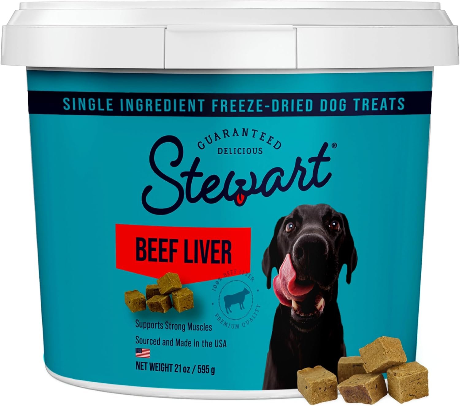 Stewart Freeze Dried Dog Treats, 100% Beef Liver, 21 oz Tub | Premium Quality Raw Protein, Single Ingredient, High Protein Training Treats & Food Topper, No Refrigeration, Cat Friendly