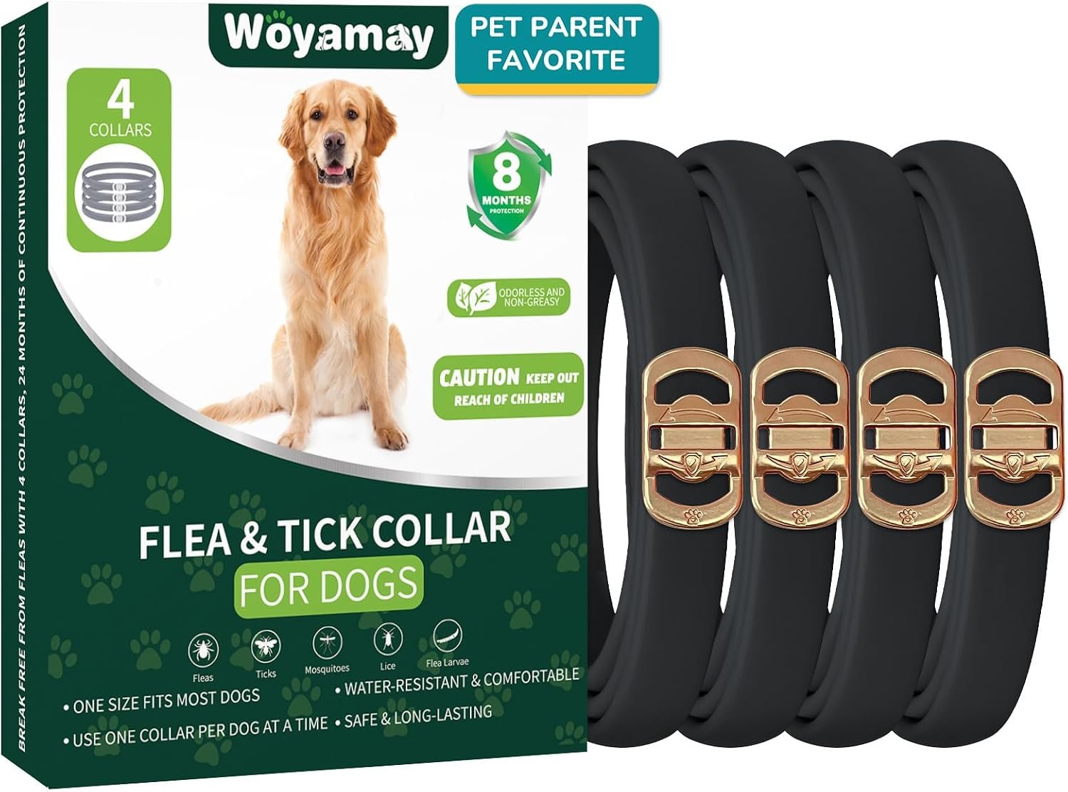Woyamay 4 Pack Flea Collar for Dogs, Flea and Tick Prevention for Dogs | 32 Months Dog Flea and Tick Treatment, Adjustable Dog Flea Collars, Dog Flea Treatment Collar, Flea Treatment for Dogs