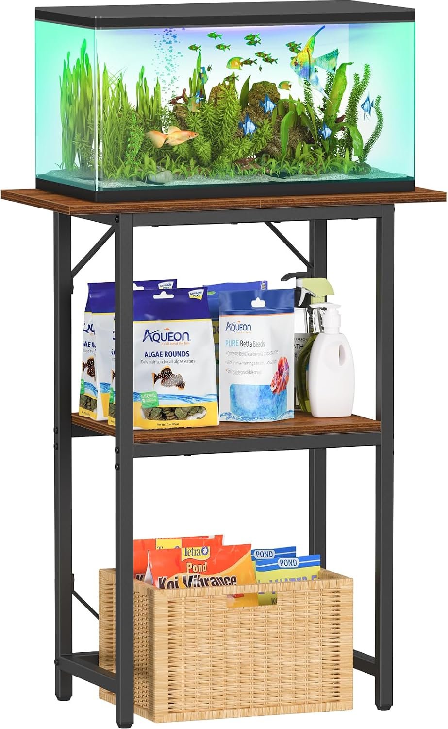 Snughome 10-20 Gallon Fish Tank Stand, Aquarium Stand 2-Tier Storage Shelves, Heavy Duty Terrarium Stand for Home Office Fish Tank Shelf, 24″ L x 11.81″ W x 30.71″ H, Rustic Brown