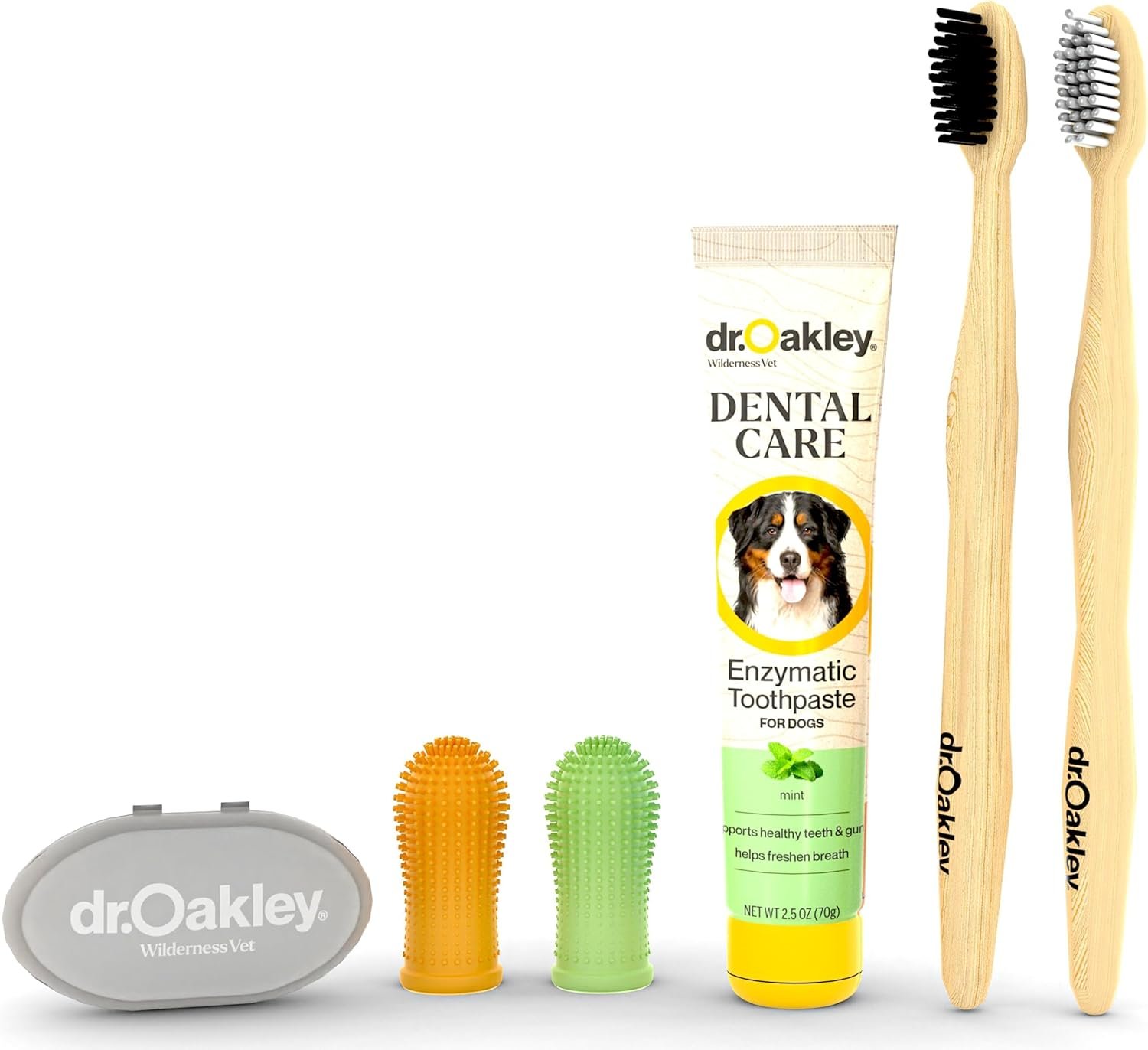 Dr. Oakley Dental Toothbrush Kit for Dogs & Cats – Finger Brush for Small Pets and Soft Brushes for Large or Older Natural and Safe Mint Flavor