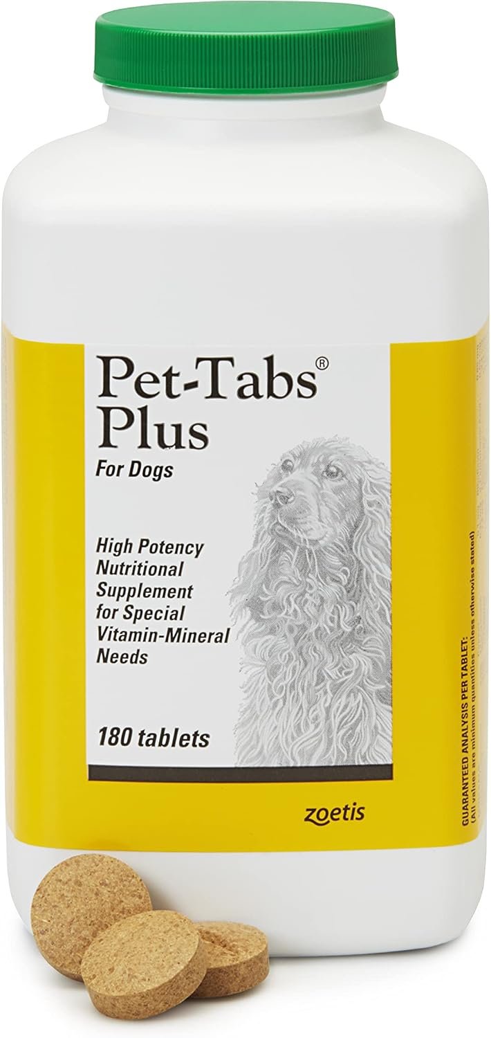 Zoetis Pet Tabs Plus 180CT,Brown,10000276 | 20 Essential Minerals & Vitamins, Restorative Formula for Aging & Working Dogs, Stress Recovery, Supports Nutritional Gaps