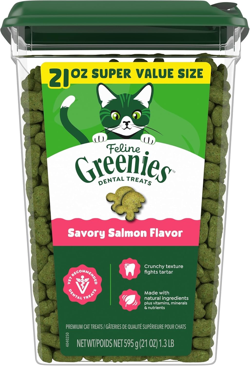 Greenies Feline Natural Crunchy Dental Cat Treats, Salmon Flavor, 21 oz | #1 vet-recommended, clinically-proven oral care, 36% less tartar in 28 days, cleans to gumline, natural ingredients