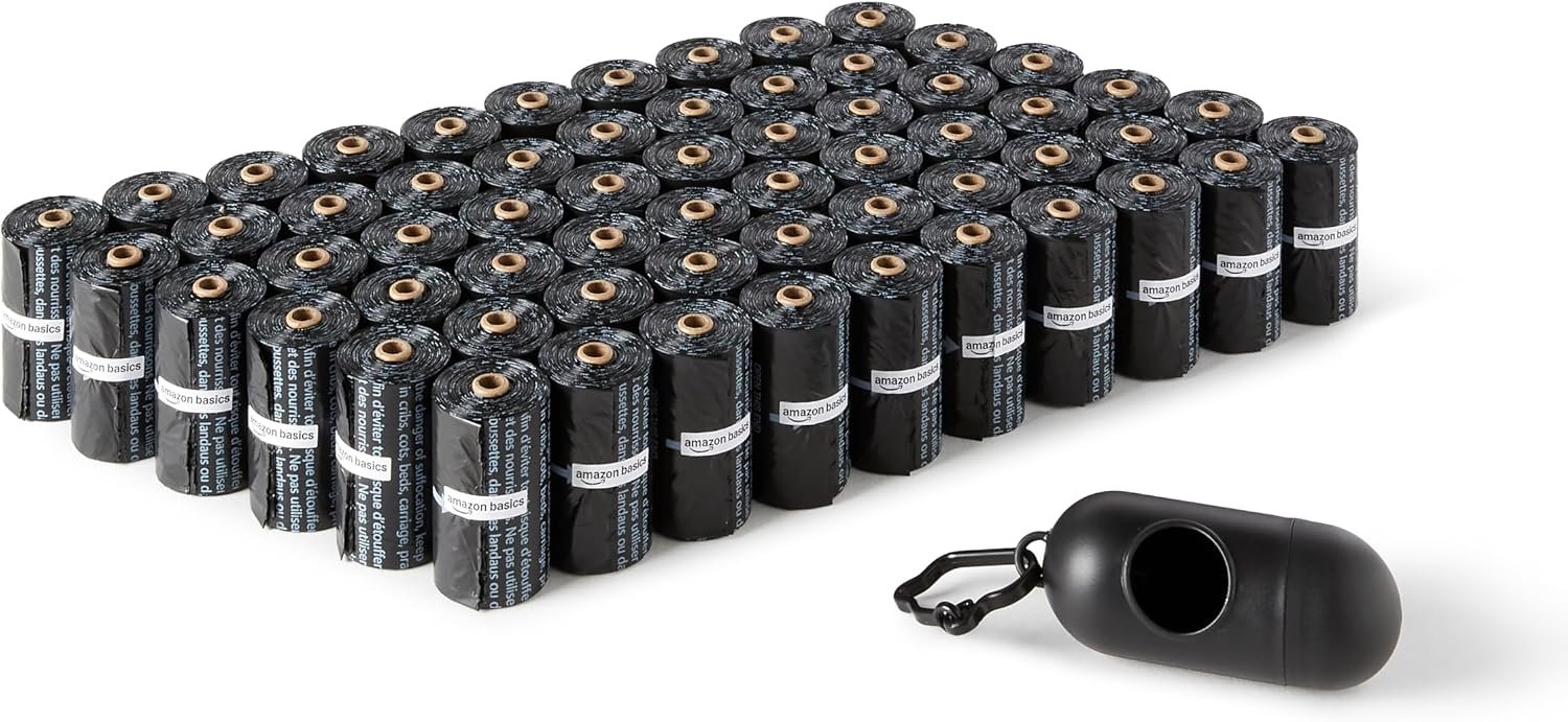 Amazon Basics Dog Poop Leak Proof Bags with Dispenser and Leash Clip, Unscented, 13″ x 9″, 900 Count (60 Rolls)