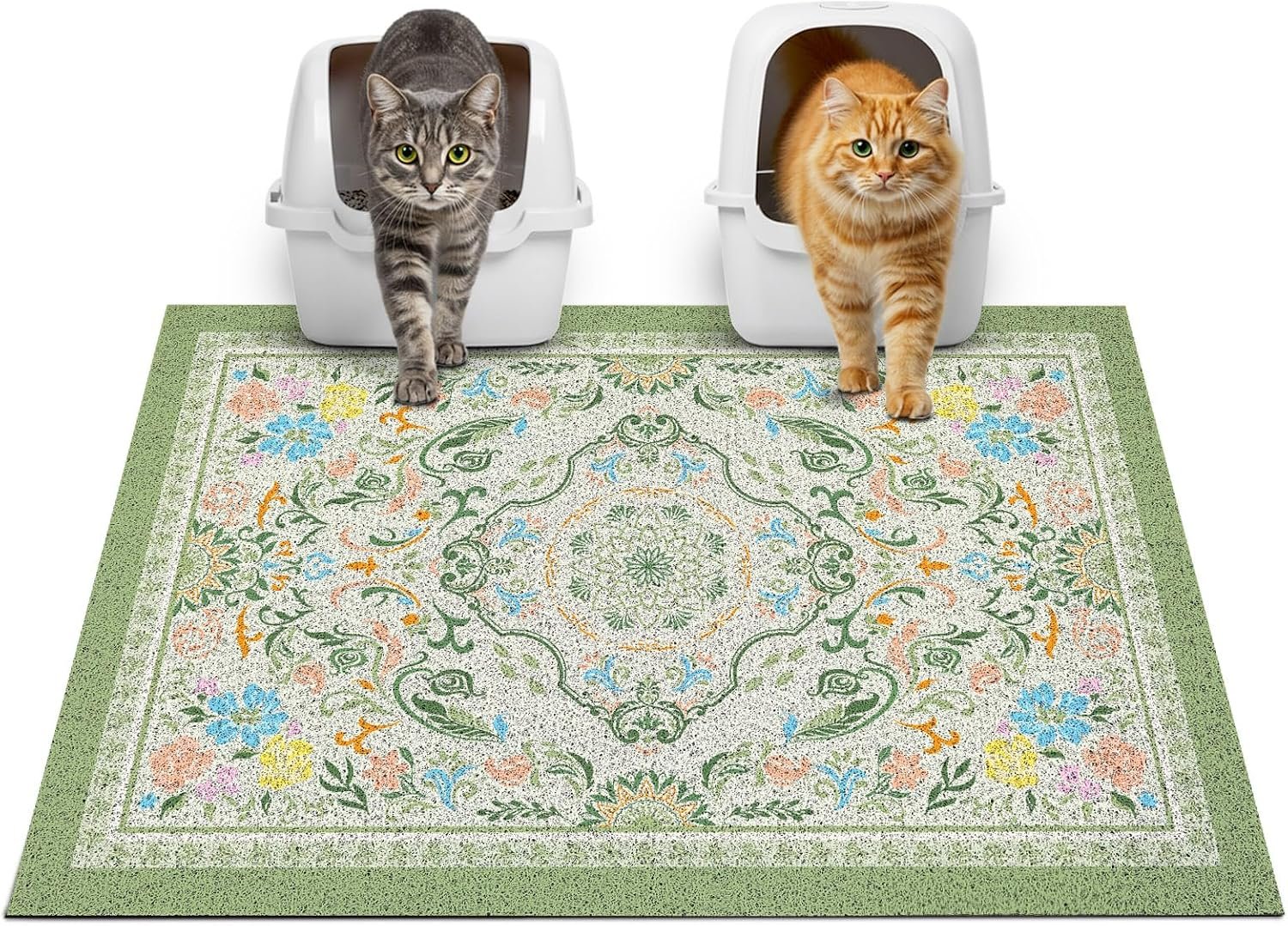 Glittme Cat Litter Mat, 33″x22″ Non-Slip Washable Trapping Mat for Cats | Litter Trapping Mat With Thick PVC Coil To Catch Scatter, Soft On Paws And Waterproof Bottom To Protect Floors