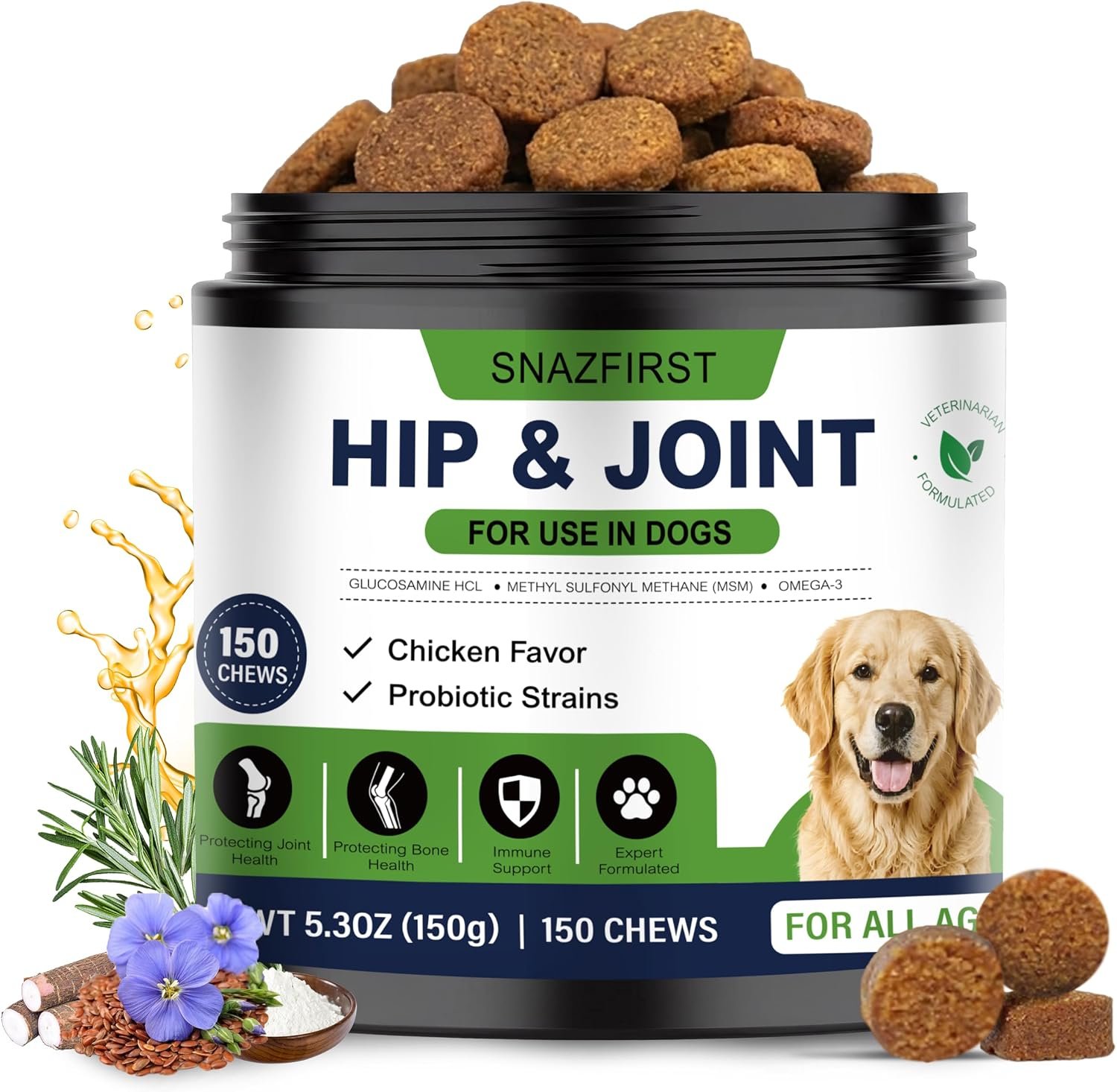 Hip and Joint Supplement for Dogs, Glucosamine for Dogs Joint Supplement | MSM, Omega 3 and Green Lipped Mussel Blends, Glucosamine Chondroitin for Dogs, All senior Large Small Medium Breed, 150 chews