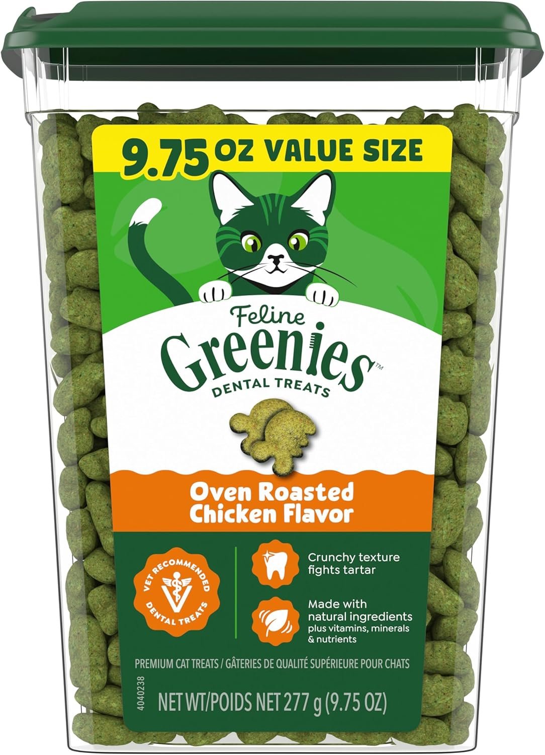 Greenies Feline Natural Dental Cat Treats, Roasted Chicken Flavor, 9.75 oz | #1 vet-recommended, clinically-proven oral care, 36% less tartar in 28 days, under 2 calories per treat, natural ingredients
