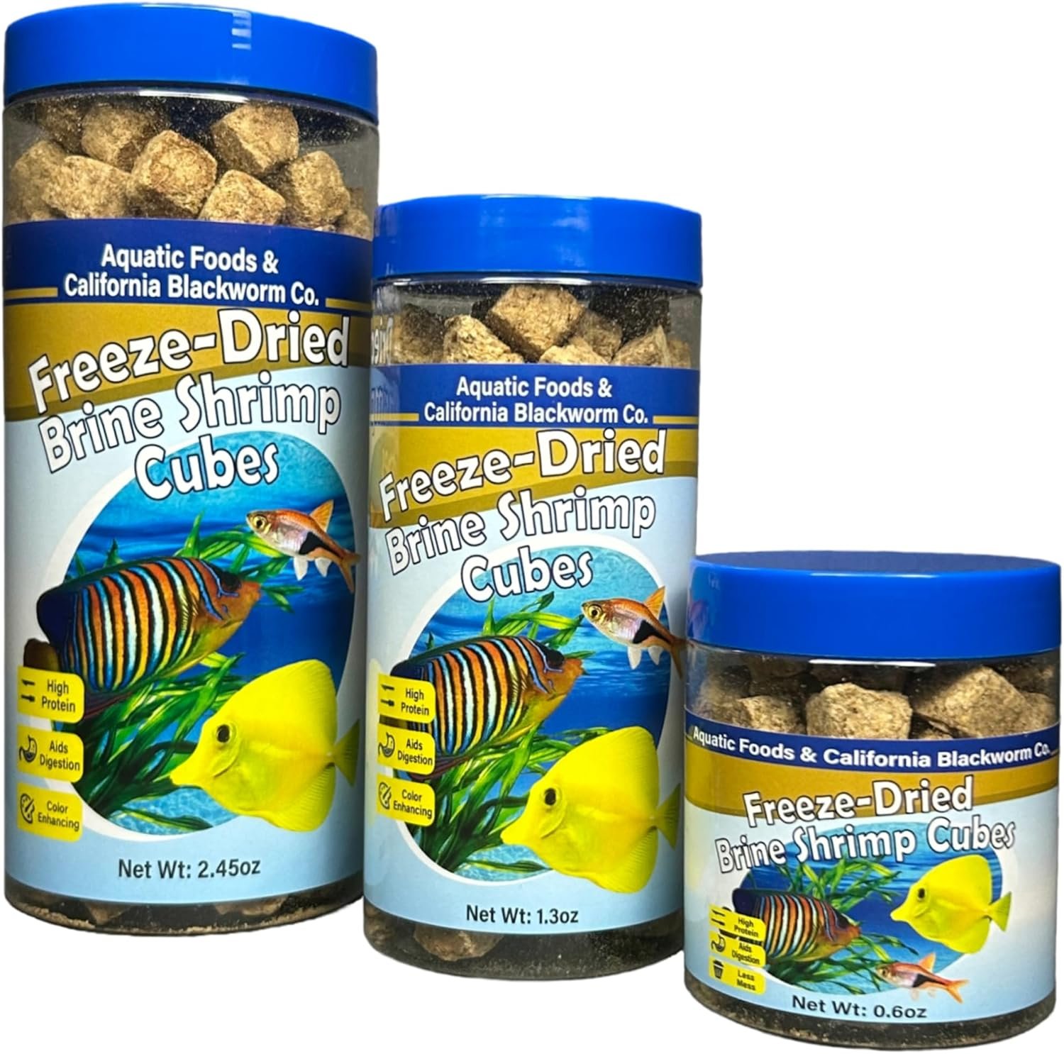 Brine Shrimp, Freeze Dried Floating Brine Cubes for Cichlids, Discus, Tetras, Goldfish, Bettas, Angel Fish, Marines, All Tropicals, Aquatic Turtles 1.3oz Canister