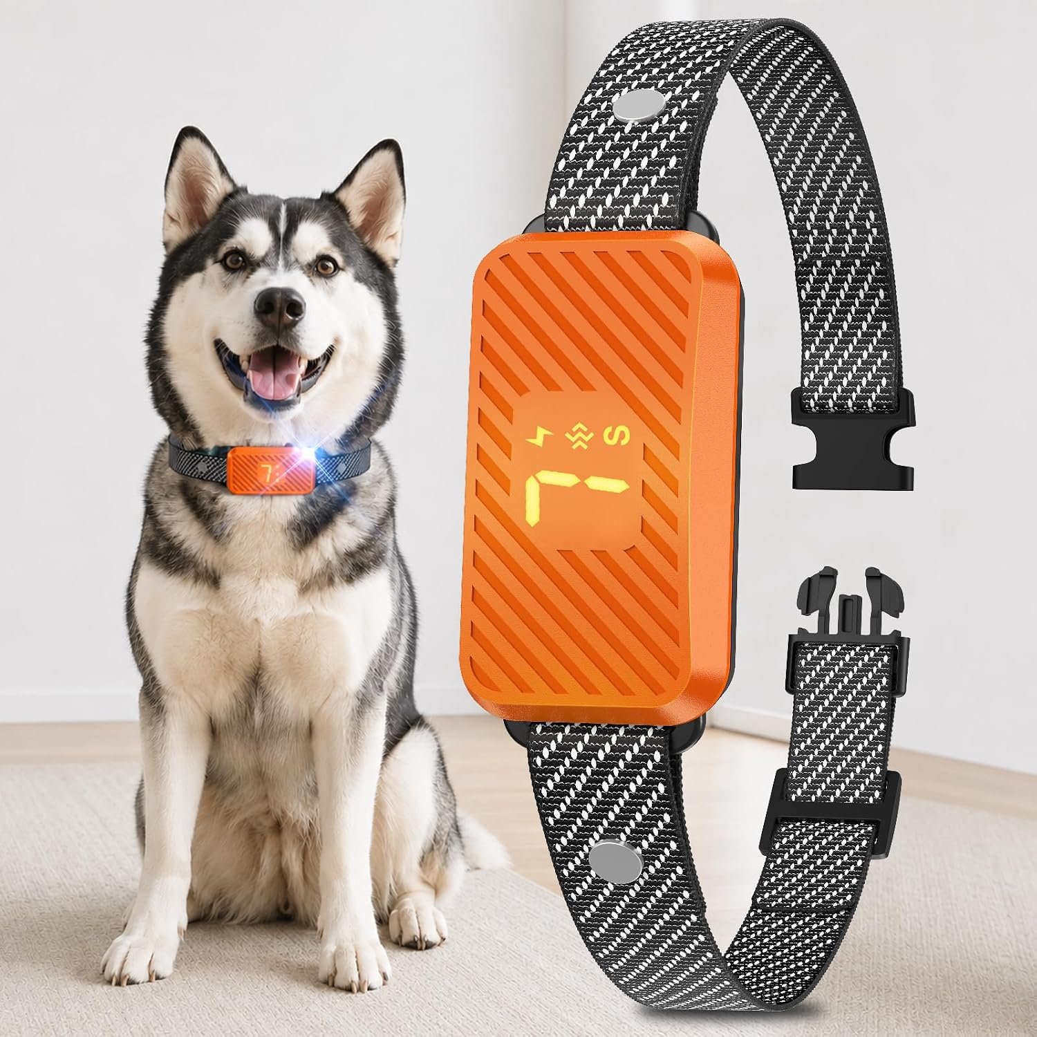 Dog Bark Collar for Large Medium Small Dogs, Effective No-Bark Collar, Smart Barking Collar, Rechargeable Bark Collar with 7 Sensitivity, 3 Modes, Waterproof, Neon Orange