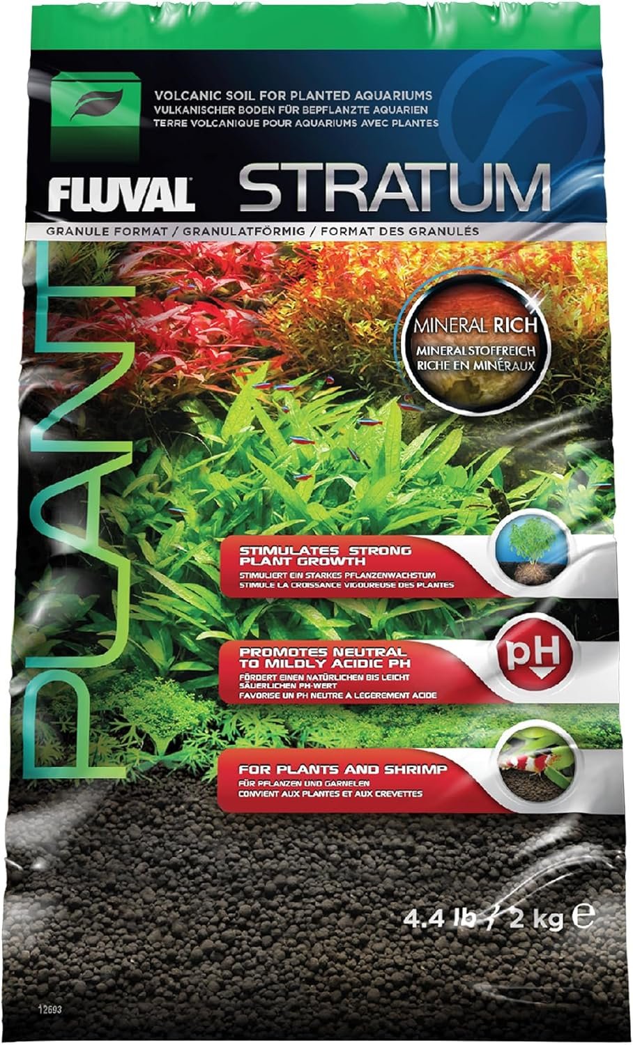 Fluval 12693 Plant and Shrimp Stratum for Freshwater Fish Tanks, 4.4 lbs. | For Freshwater Fish Tanks, Aquarium Substrate for Strong Plant Growth, Supports Neutral to Slightly Acidic pH