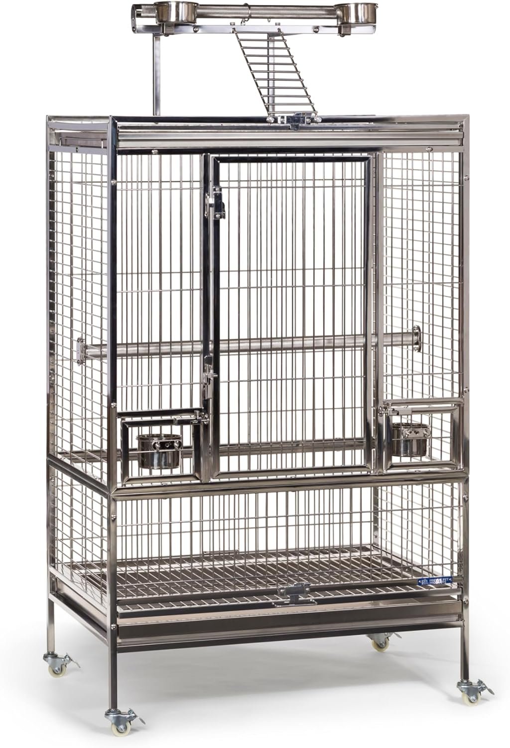 Prevue Pet Products Large Stainless Steel Playtop Bird Cage – Silver | Rust-Resistant Metal Cage with Wheels, Rooftop Ladder, Feeders, & Perches, for Amazons, Cockatiels, & African Greys