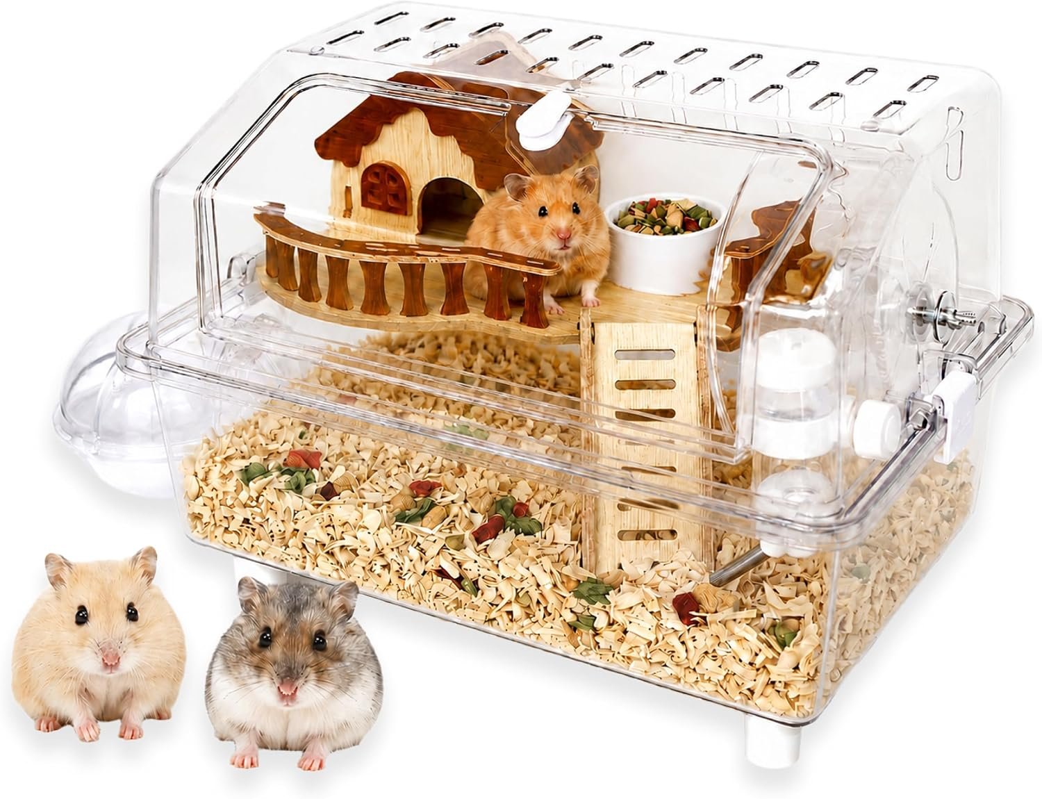 8-in-1 Hamster Cage Kit, 16 x 11 x 11.8 in, for Dwarf Hamsters and Gerbils | Clear Acrylic Design, Multi-Level Small Animal Habitat with Accessories