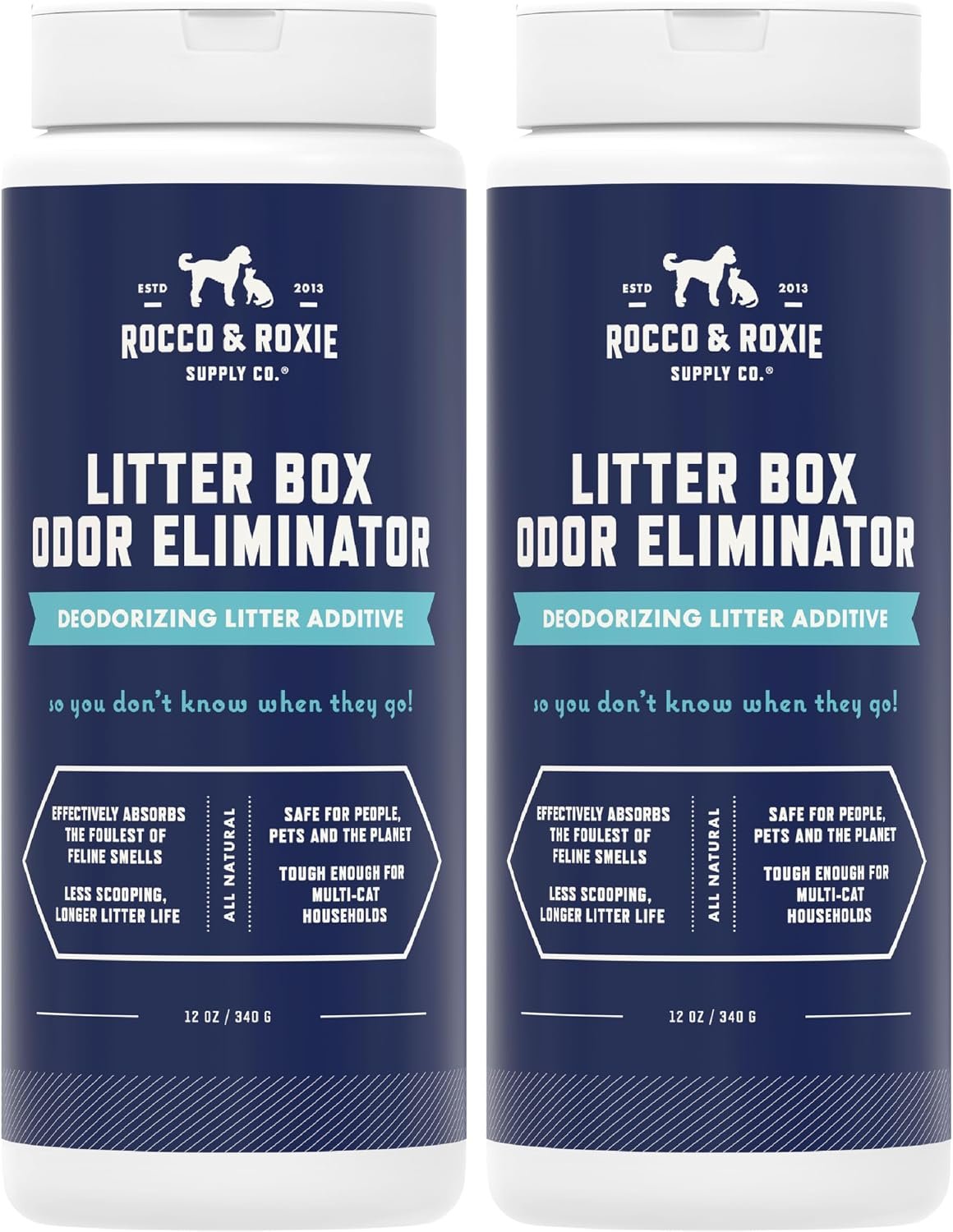 Rocco & Roxie Litter Box Odor Eliminator, Best Natural Urine Deodorizer for Cat Litter Boxes Cats Smell Control, Odor Absorber, Safe for Kitty, 12 oz pack of 2