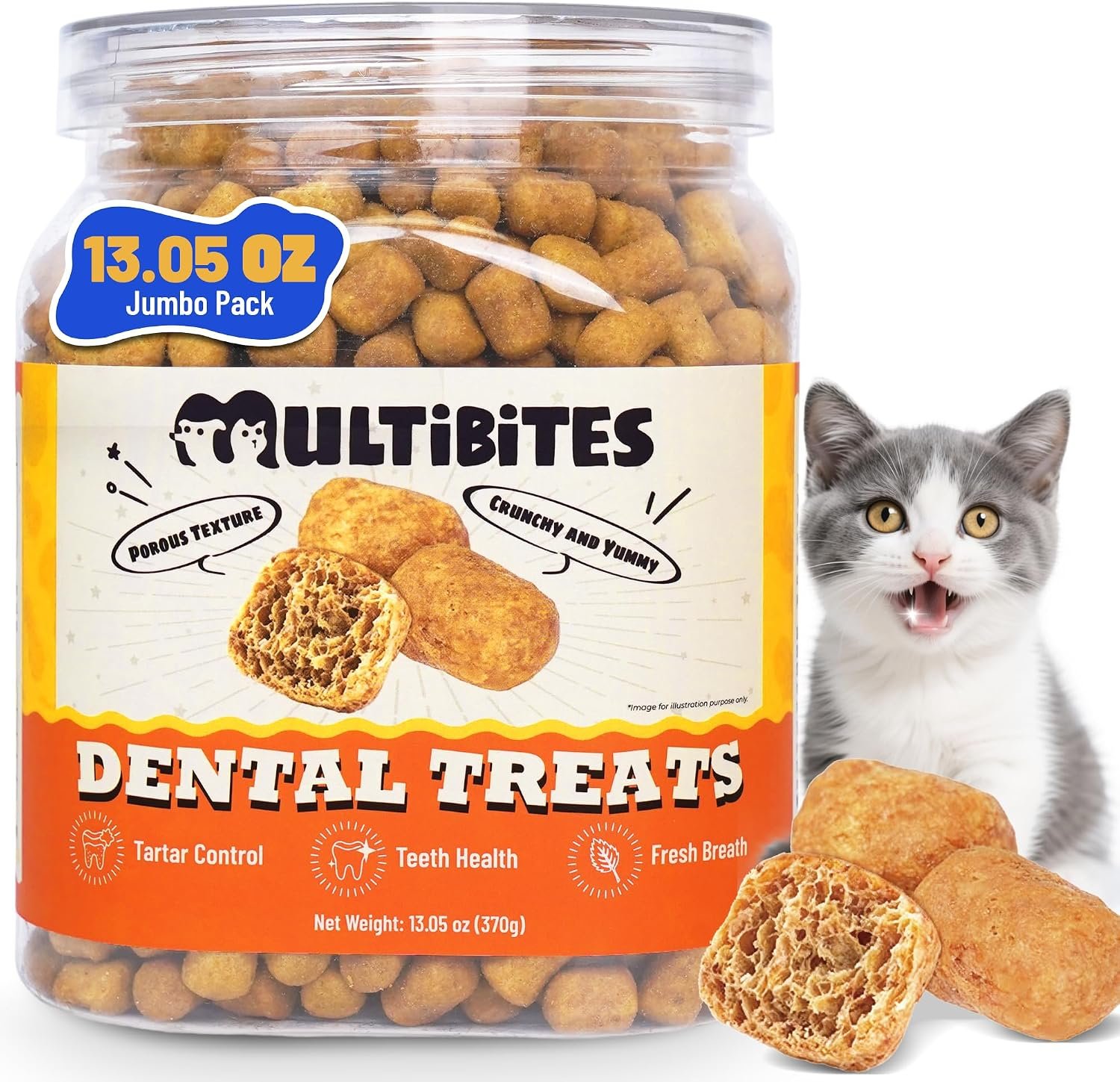 13.05 oz Cat Dental Treats for Freshens Breath & Controls Tartar | Mini-Size Crunchy Treats for Cat & Puppy Training | Vitamin Infused Healthy Cat Teeth Cleaning Treats | High Protein Snacks