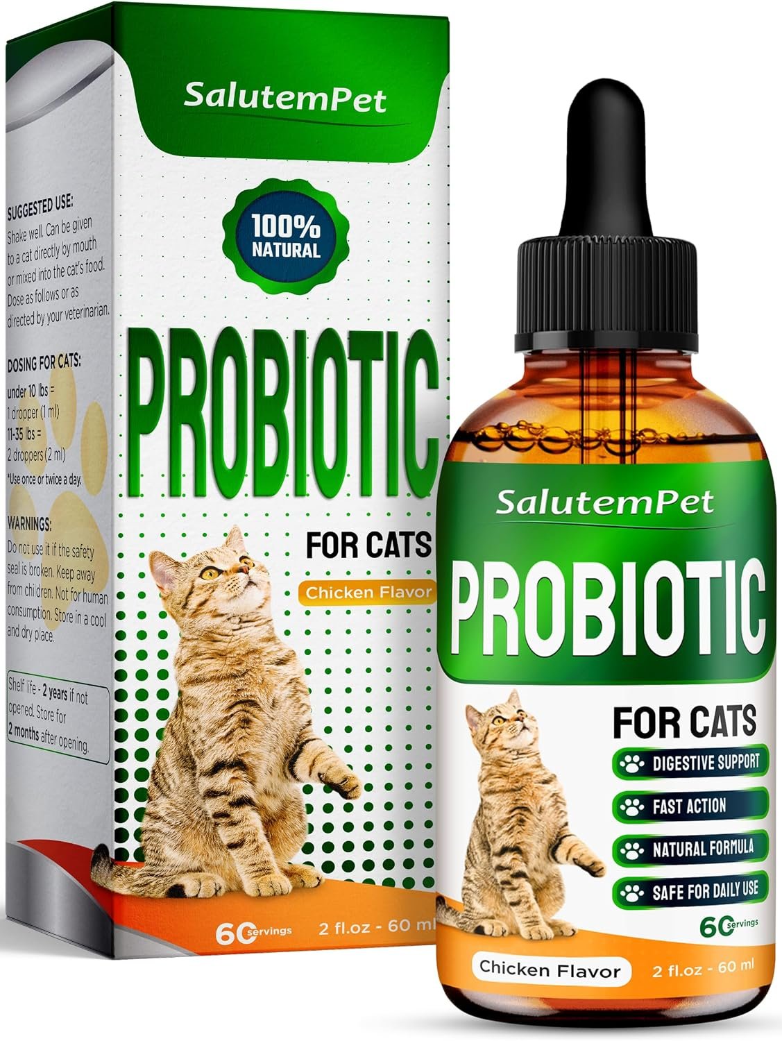 Cat Probiotic Helps with Colic, Upset Stomach, Diarrhea, Gas, and Bloating – Advanced Prebiotics & Probiotics for Cats Digestive Support – Enriched with Chicken Flavor – 2 Oz