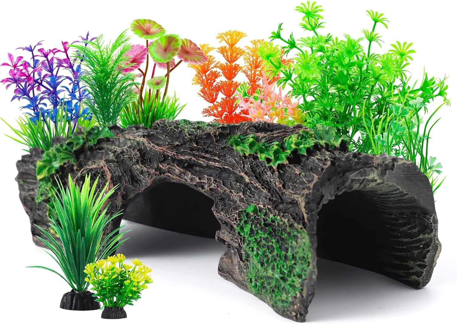 9Pcs Aquarium Decorations Resin Hollow Tree Trunk Ornament Set | Fish Tank Plants Bettas House Cave Wood House Decor for Fish Tank， Suitable for Fish Tanks of 3 gallons or More