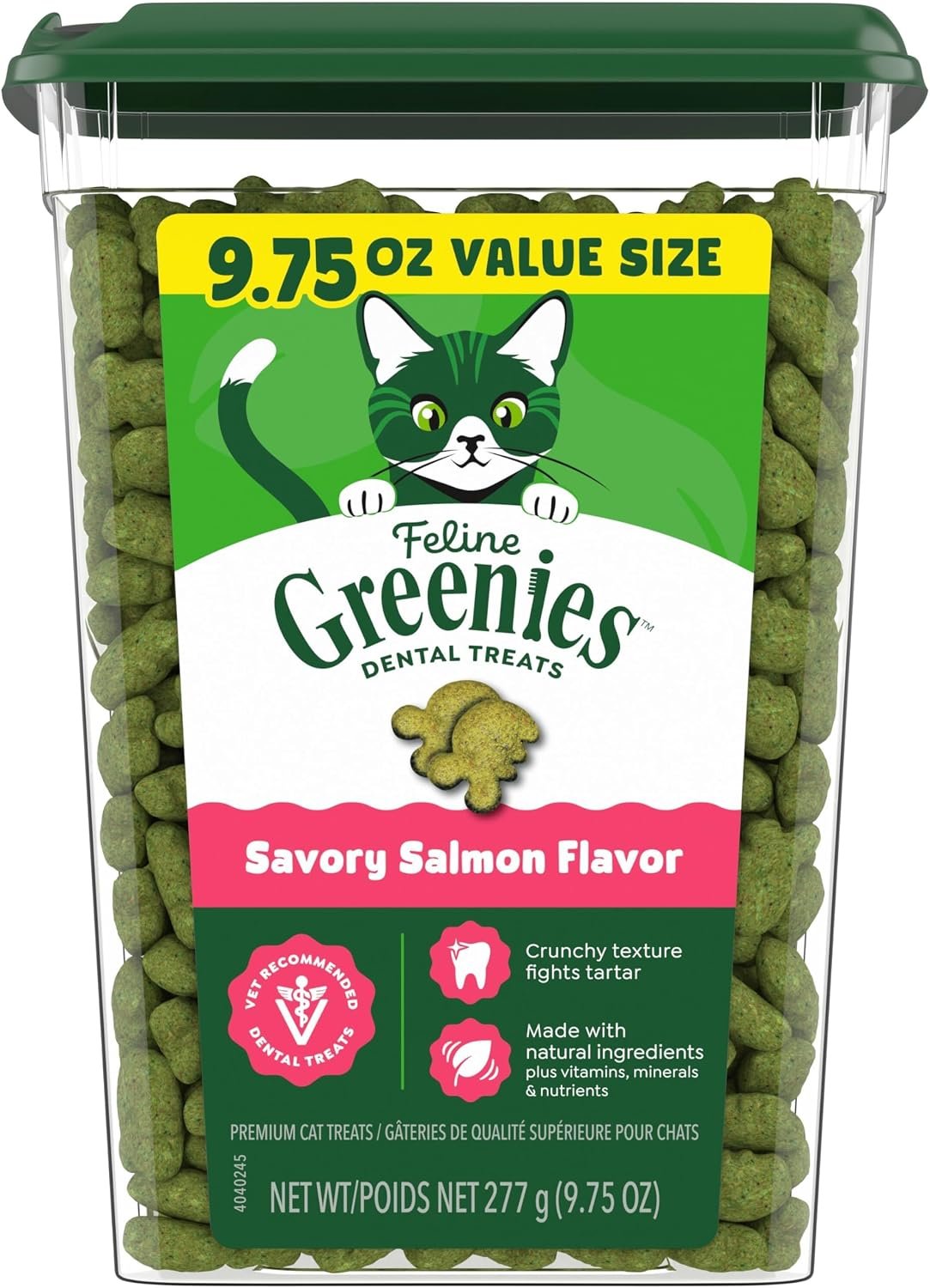 Greenies Feline Natural Crunchy Dental Cat Treats, Salmon Flavor, 9.75 oz | #1 vet-recommended, clinically-proven oral care, 36% less tartar in 28 days, cleans to gumline, natural ingredients