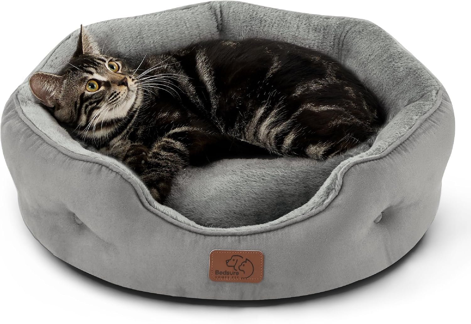 Bedsure Small Dog Bed Washable,Round Cat Beds for Indoor Cats,20in Grey | Soft Plush Pet Bed,Dog Beds for Small Dogs for Puppy and Kittens,Anti-Slip Bottom,Easy to Clean