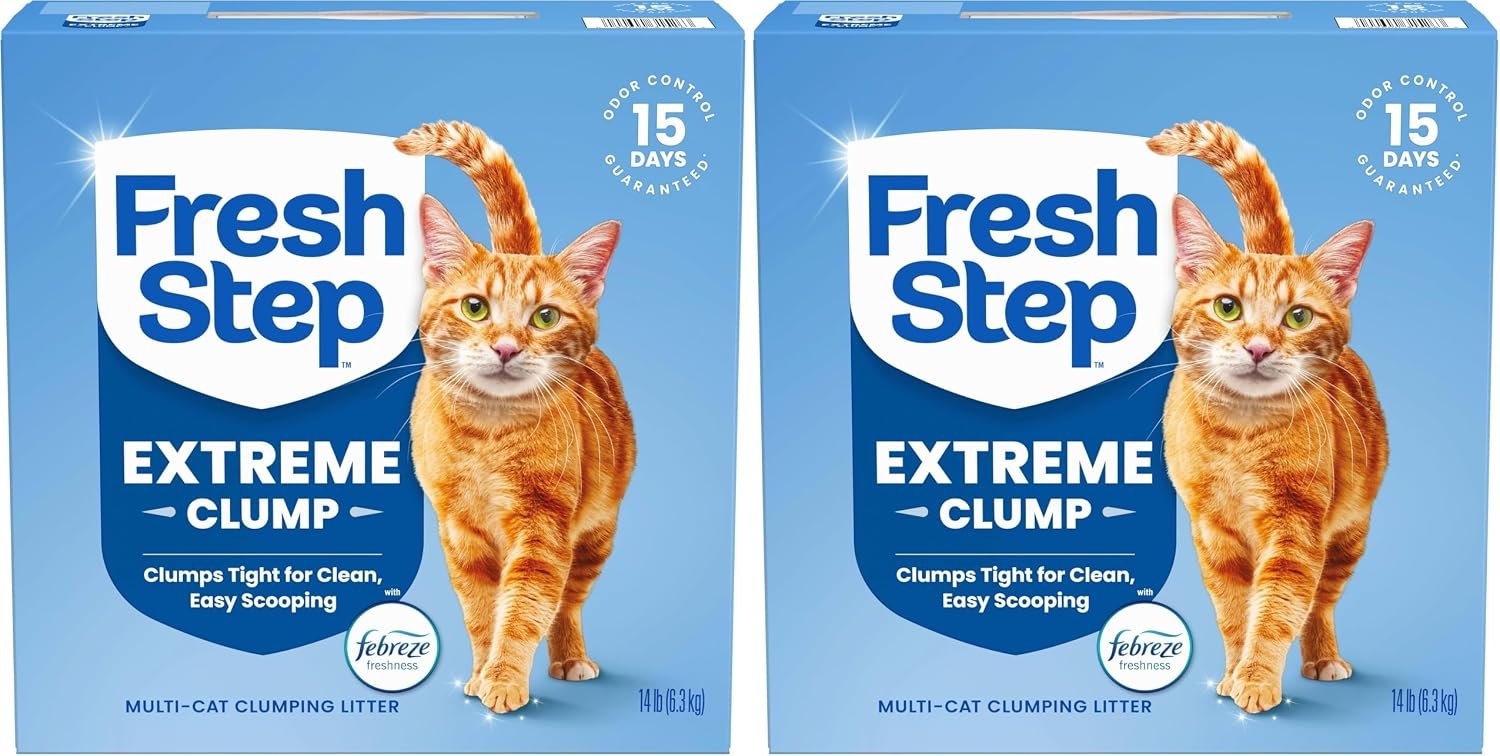 Fresh Step Extreme Multi Cat Clumping Litter with Febreze Freshness, Low Dust, Odor Control with Ammonia Block Tech, Compatible in Automatic Litter Boxes, 14 lb. Box (Pack of 2)