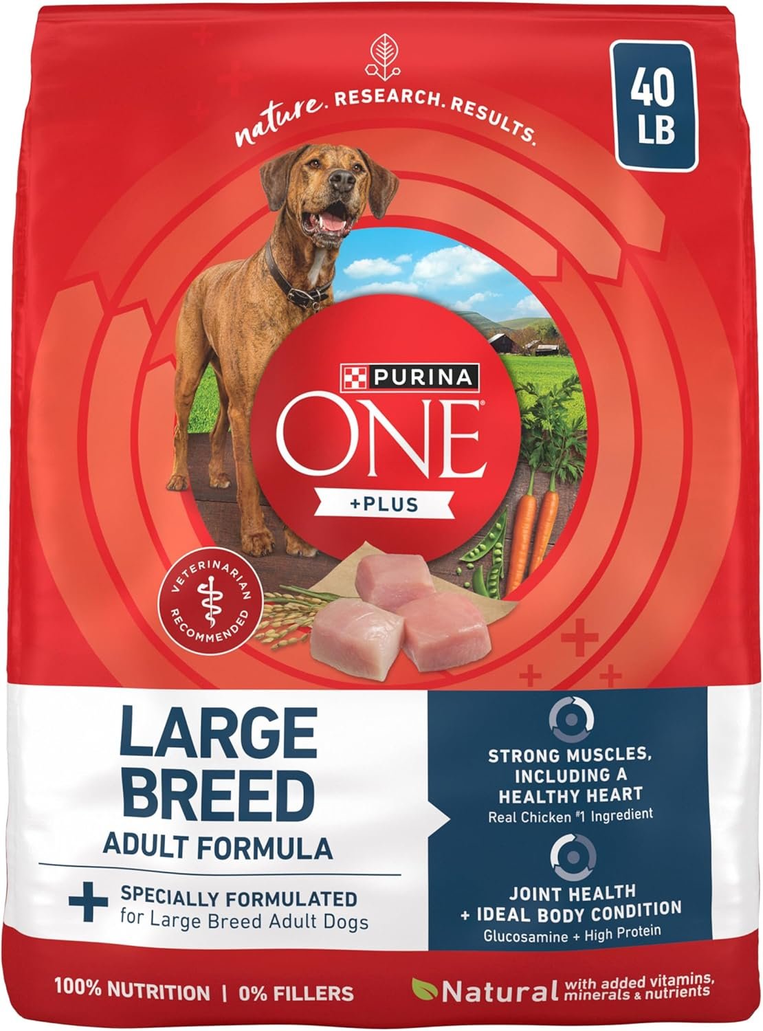 Purina ONE Plus Adult Large Breed Dry Dog Food, Chicken, 40 lb Bag | Real chicken as the first ingredient, with antioxidants for immunity and omega-6 fatty acids for shiny coat
