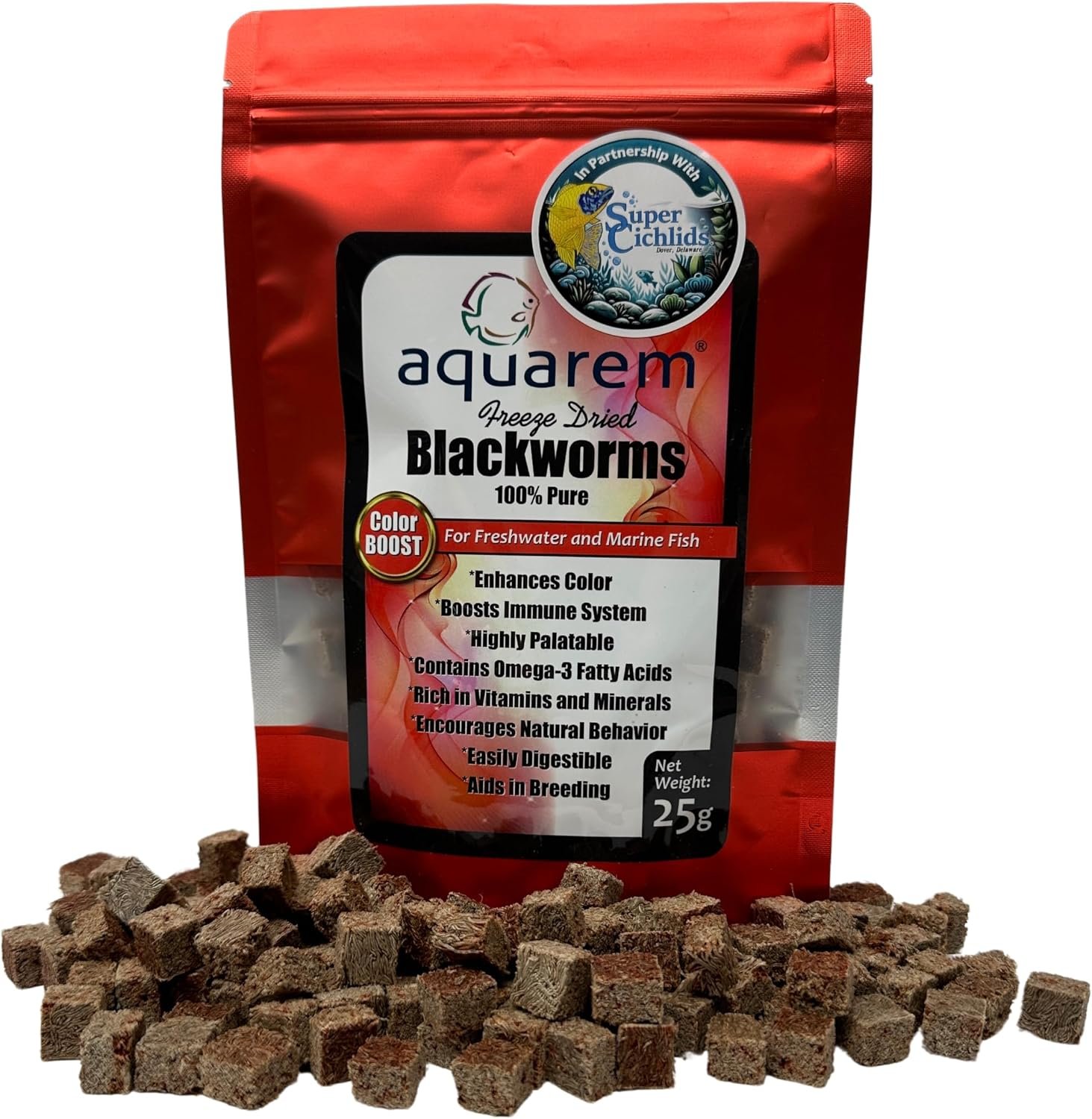 Super Cichlids Freeze-Dried Color Boost Blackworms Fish Food (25g)