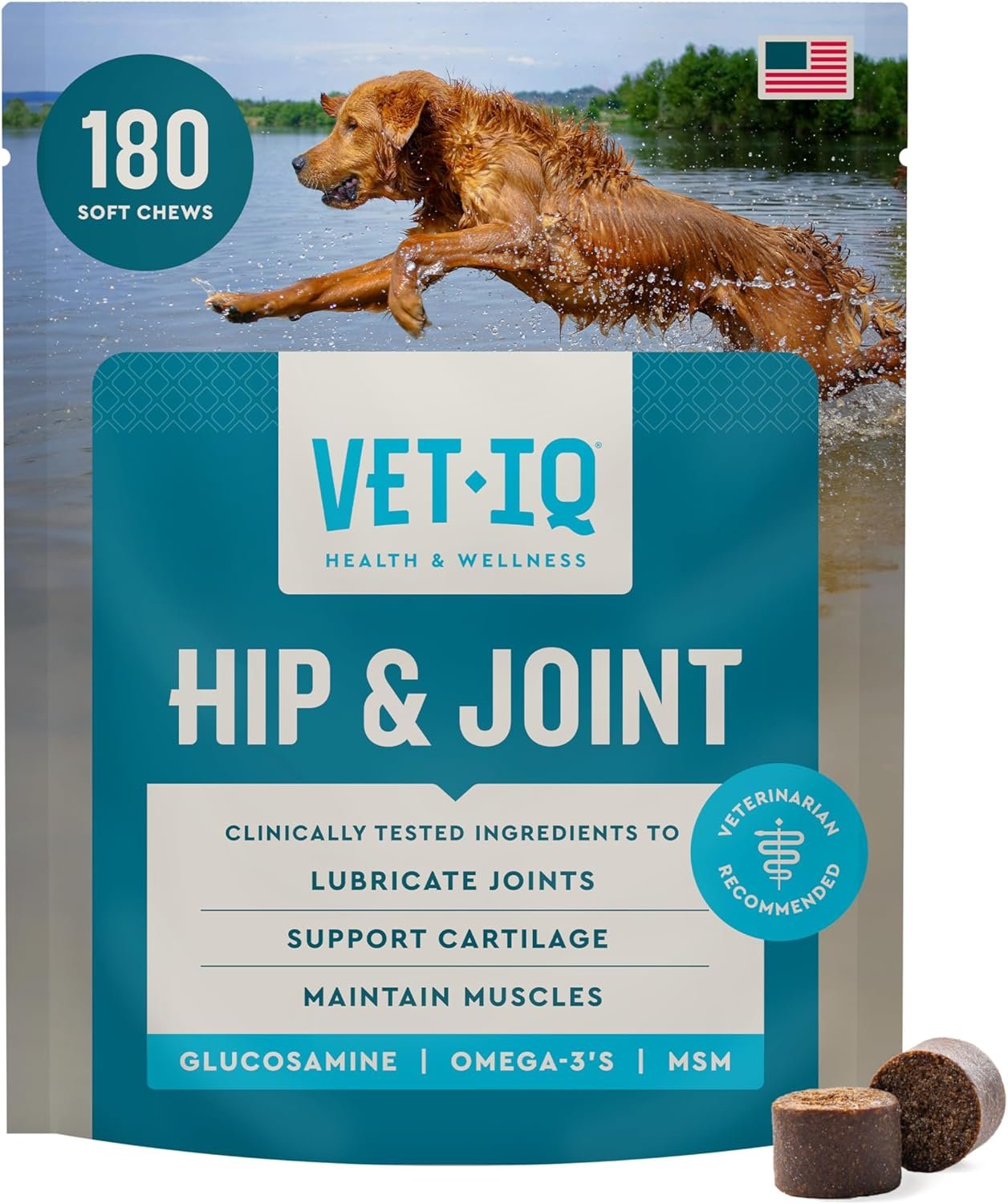 VetIQ Glucosamine Hip & Joint Supplement for Dogs, 180 Soft Chews, Joint Support Supplement with MSM and Krill, Dog Health Supplies Large & Small Breed, Chicken Flavored Chewables | Supports mobility for large & small breeds; glucosamine, MSM & krill oil; chicken-flavor chewable; daily joint support