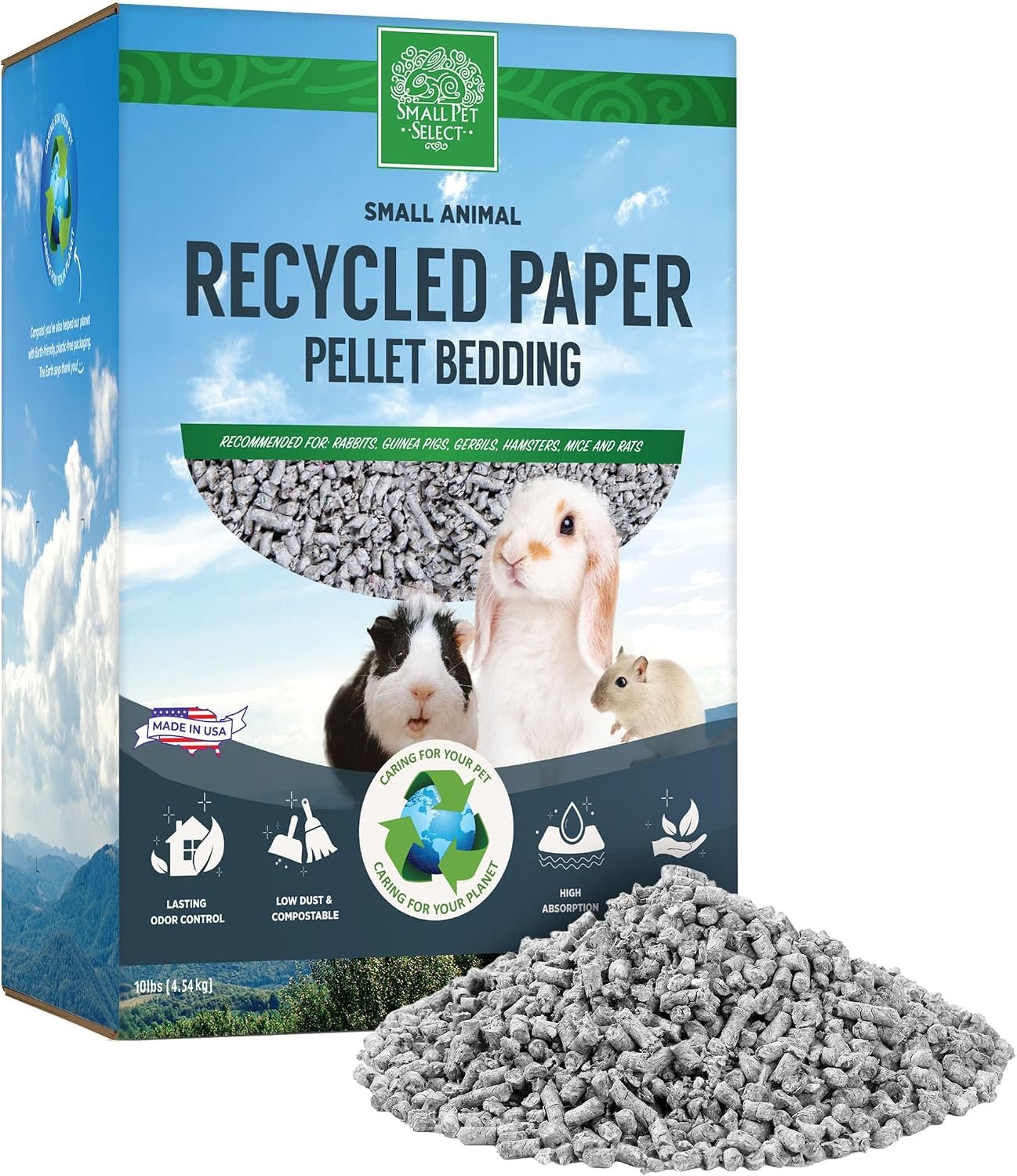 Small Pet Select Recycled Paper Pellet Bedding, Litter for Rabbit, Guinea Pig, Hamster, Bunny and Other Small Animals, 10lb | Absorbent Odor Control, Low Dust, Eco-Friendly, For Guinea Pigs, Hamsters, Bunnies, Chinchillas & Small Pets